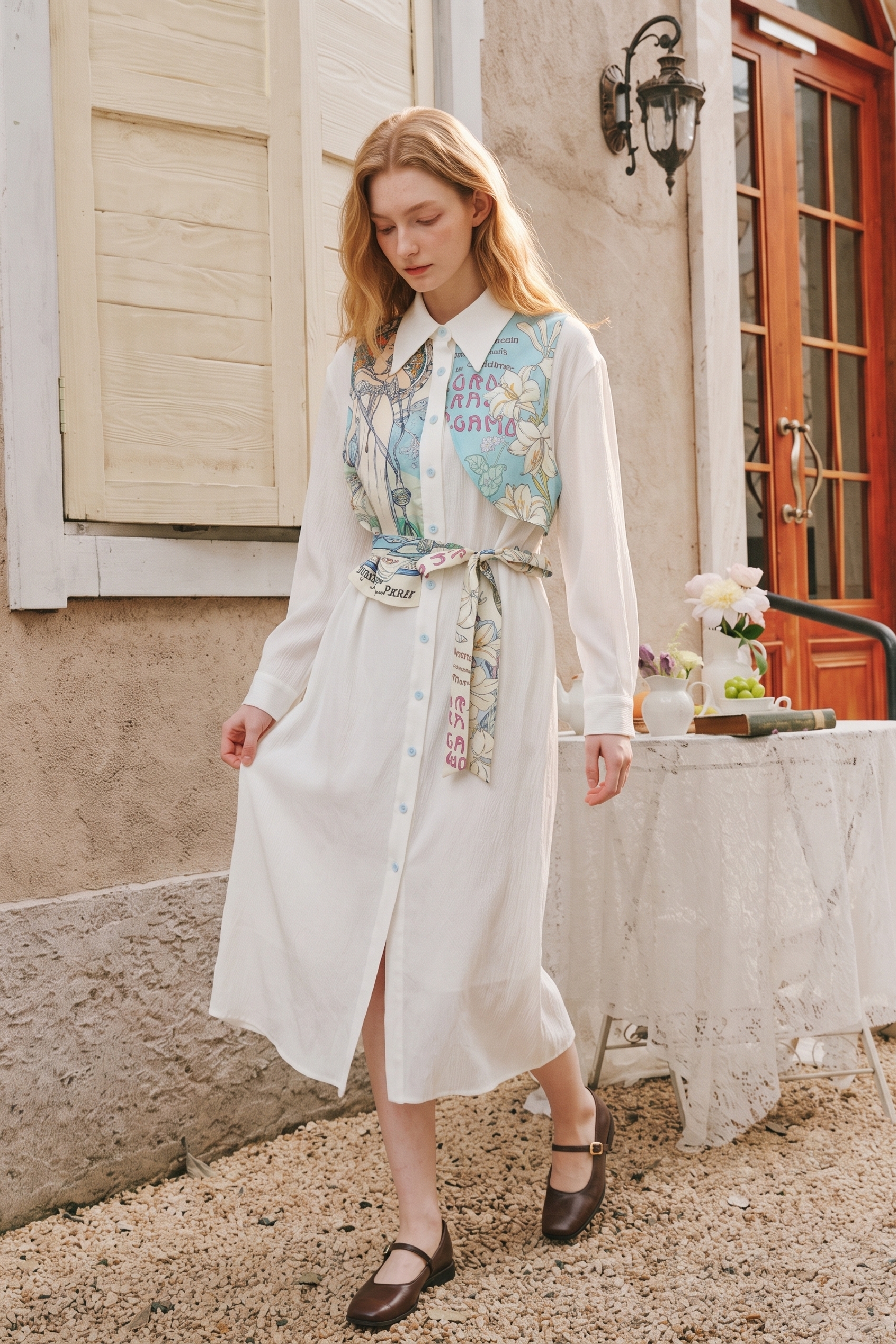 Printed Waist‑fitted Long Dress
