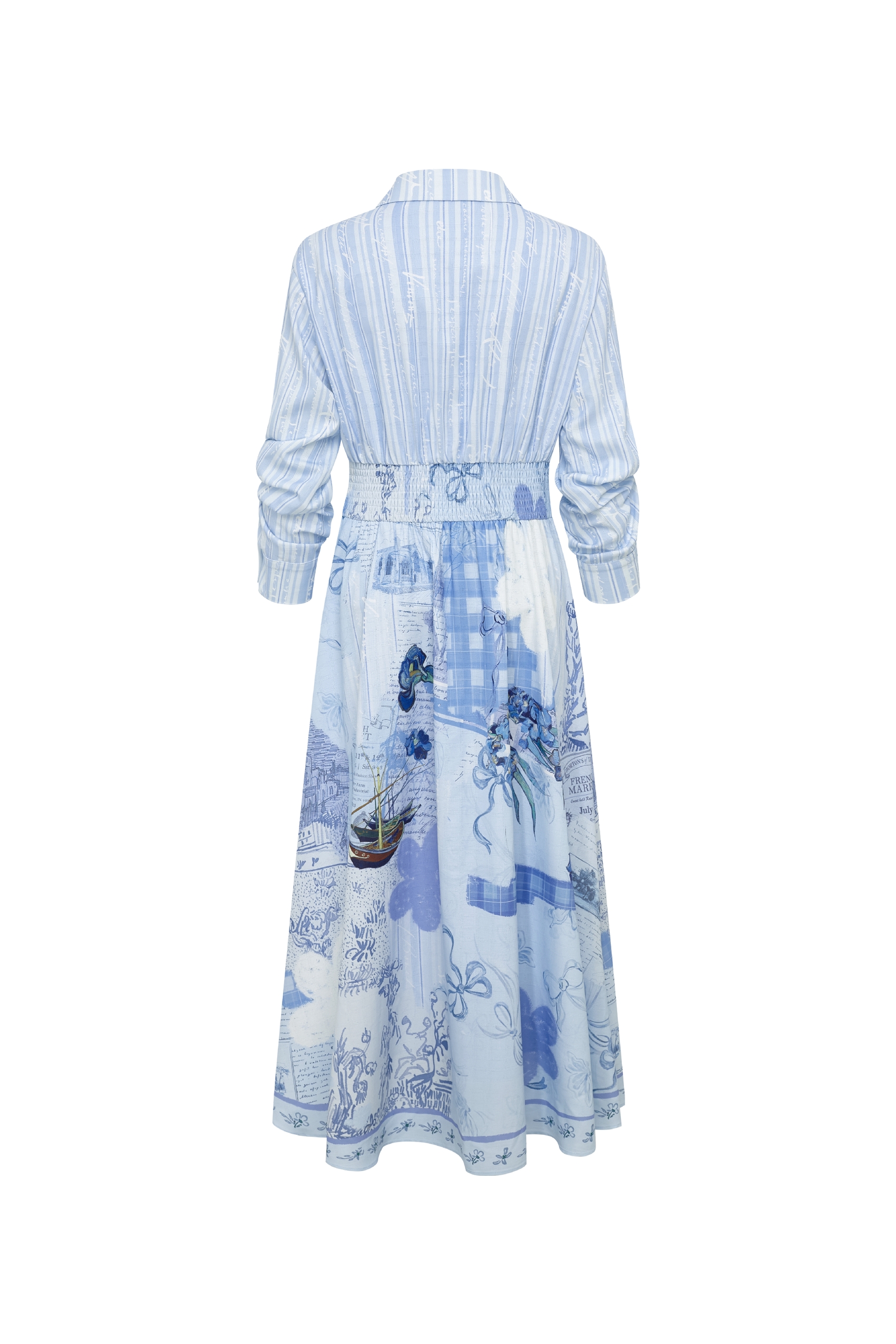Blue Lapel Collar Dress-LYONSENS