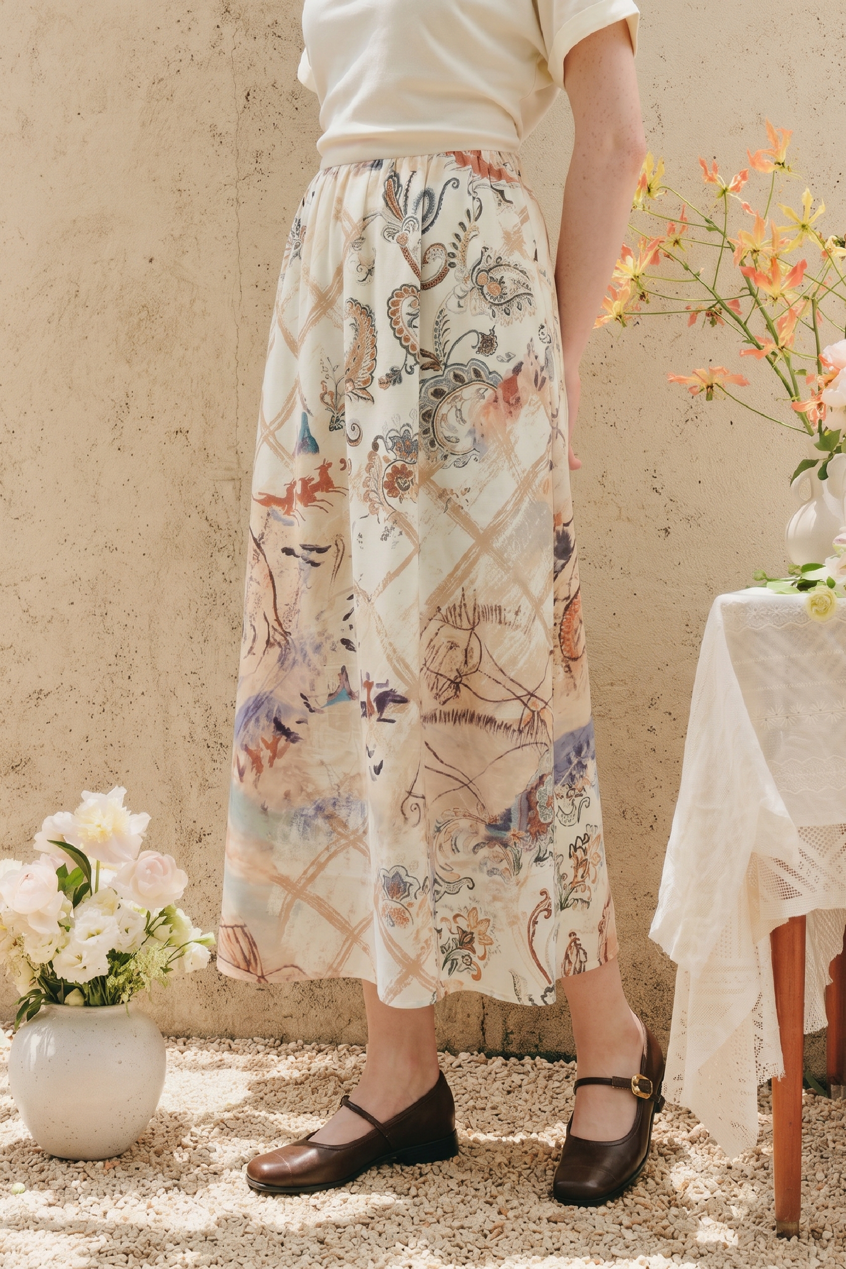 Printed Long Midi Skirt-LYONSENS
