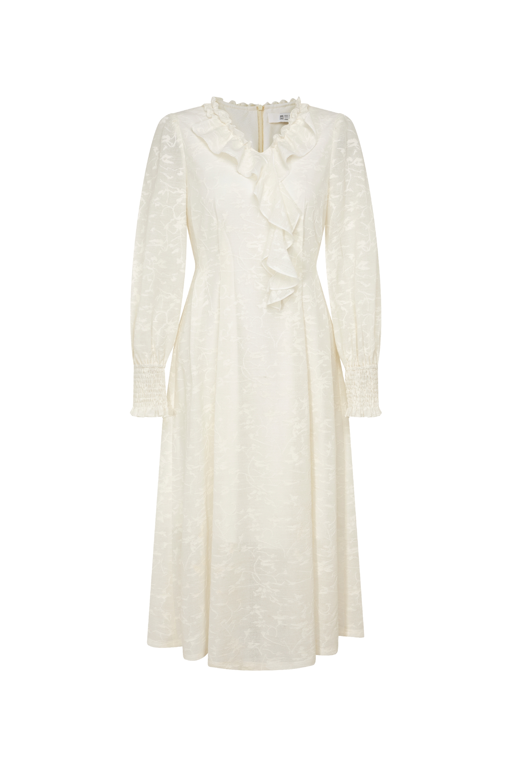 Ivory Ruffle Tie-Waist Midi Dress-LYONSENS