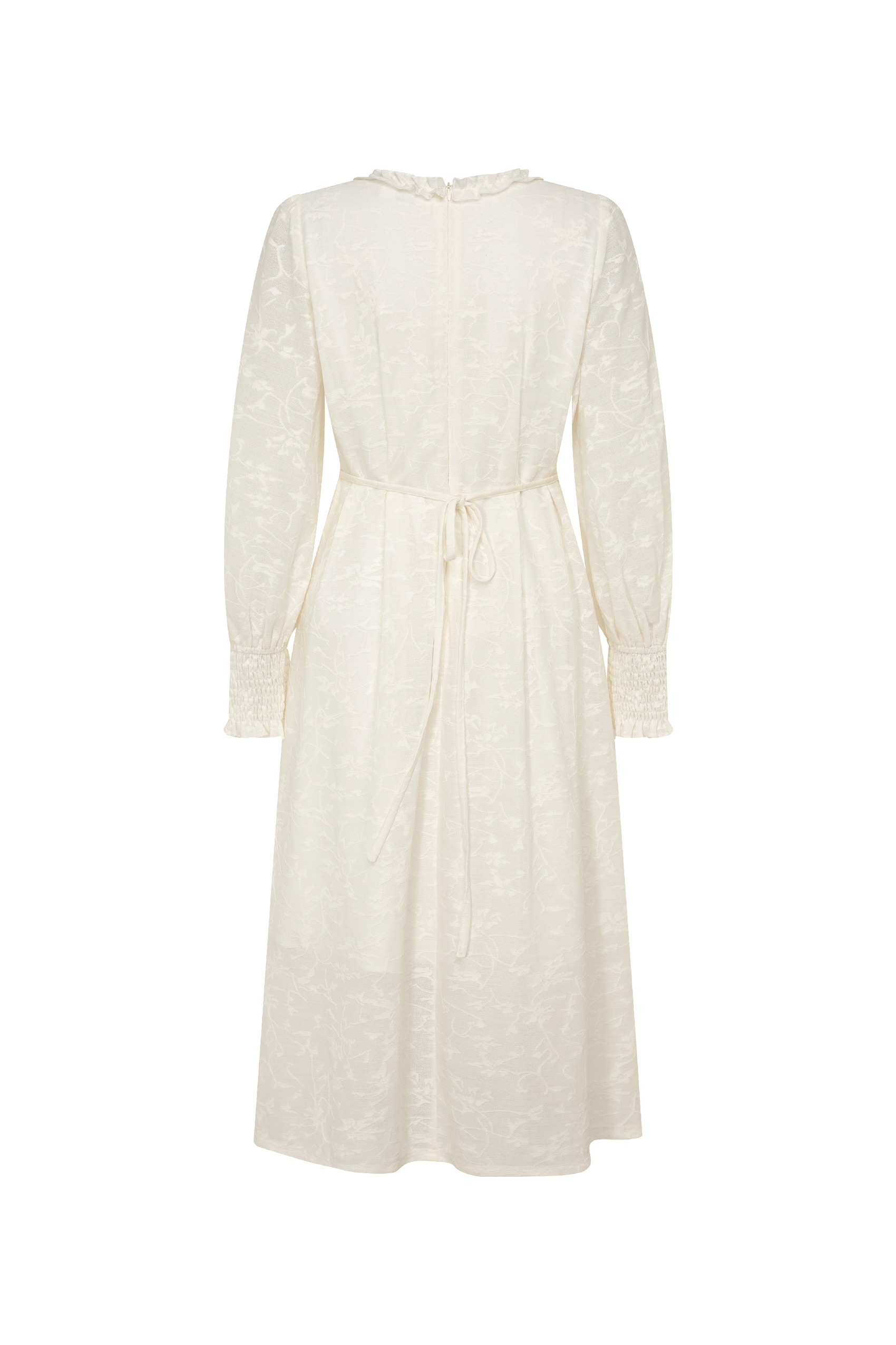 Ivory Ruffle Tie-Waist Midi Dress-LYONSENS