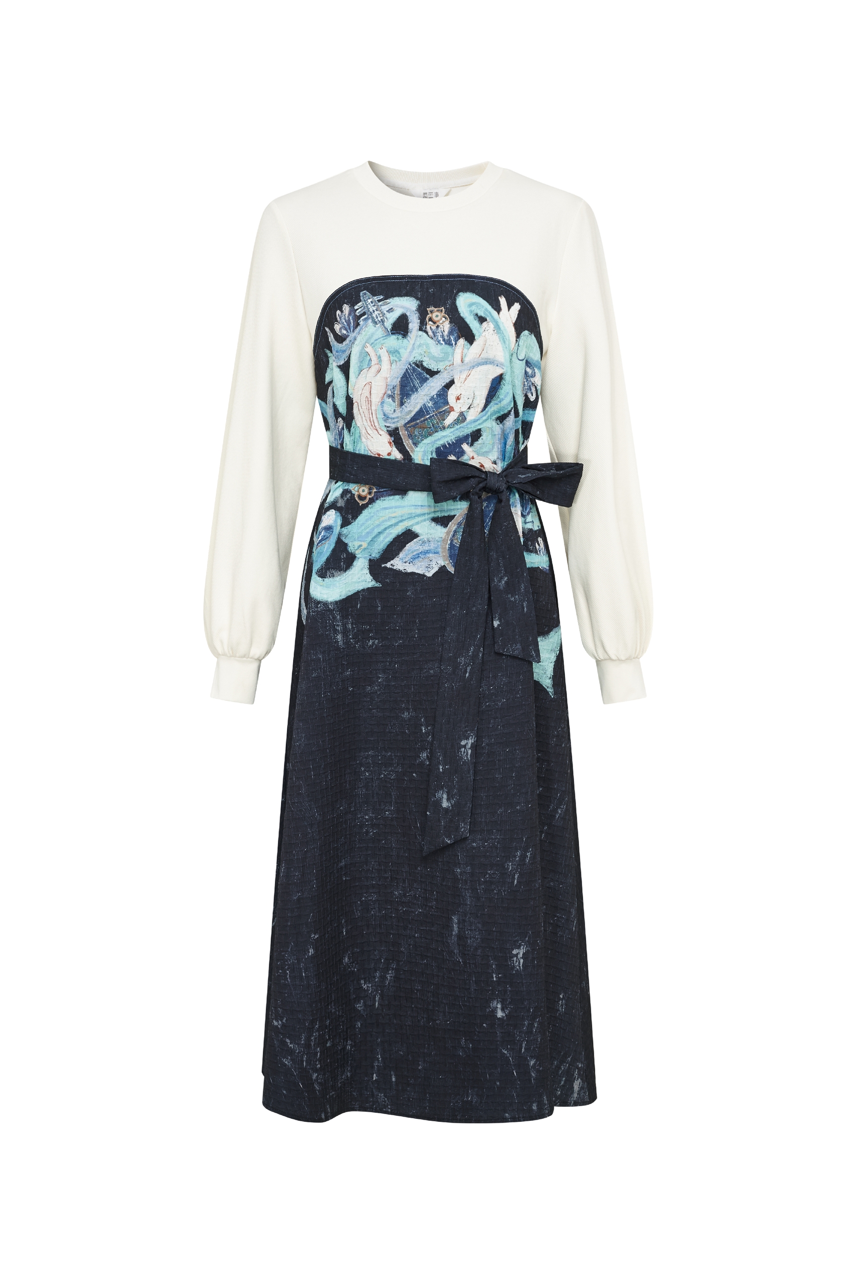 Embroidered Bow Waist A-Line Midi Dress-LYONSENS