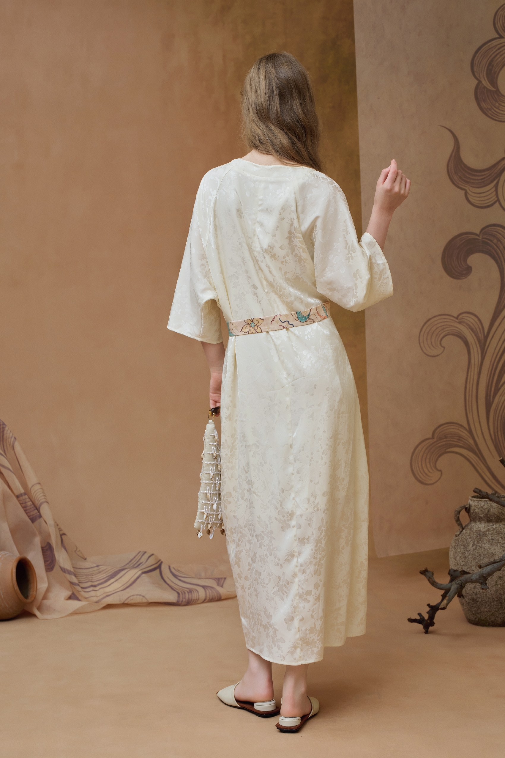 Frog Button Jacquard Shirt Dress