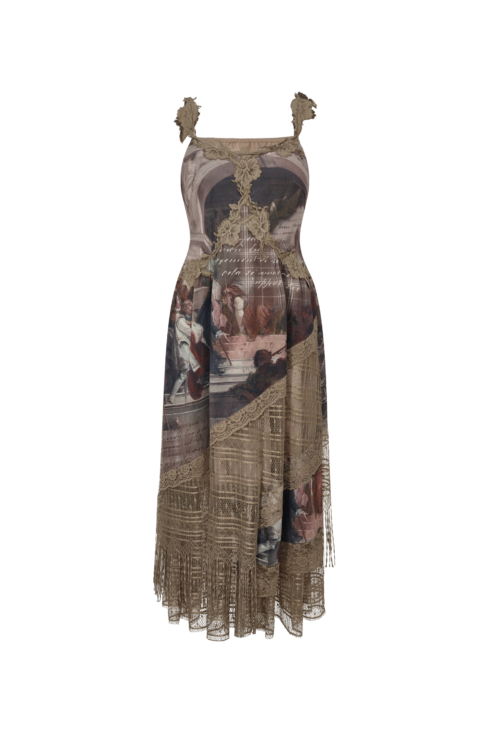 Boho Printed Slip Midi Dress with Tie Waist-LYONSENS
