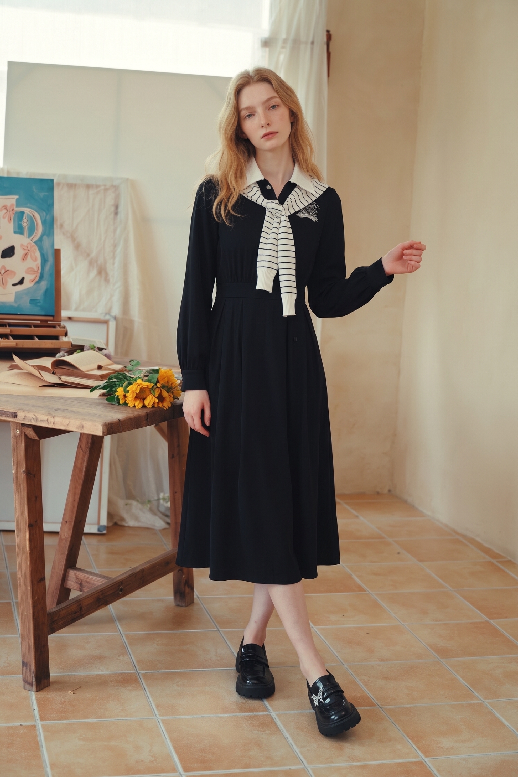 Fake Two‑piece Long‑sleeve Dress-LYONSENS