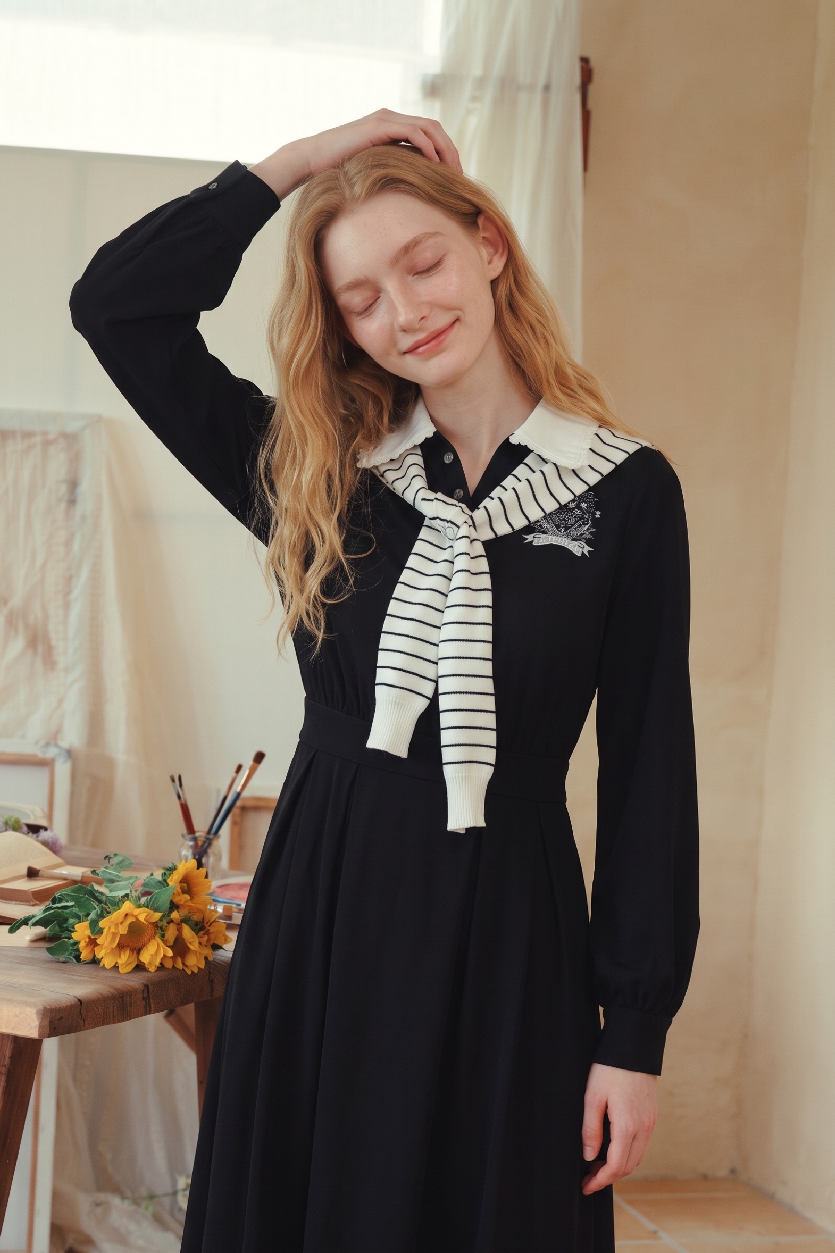 Fake Two‑piece Long‑sleeve Dress-LYONSENS