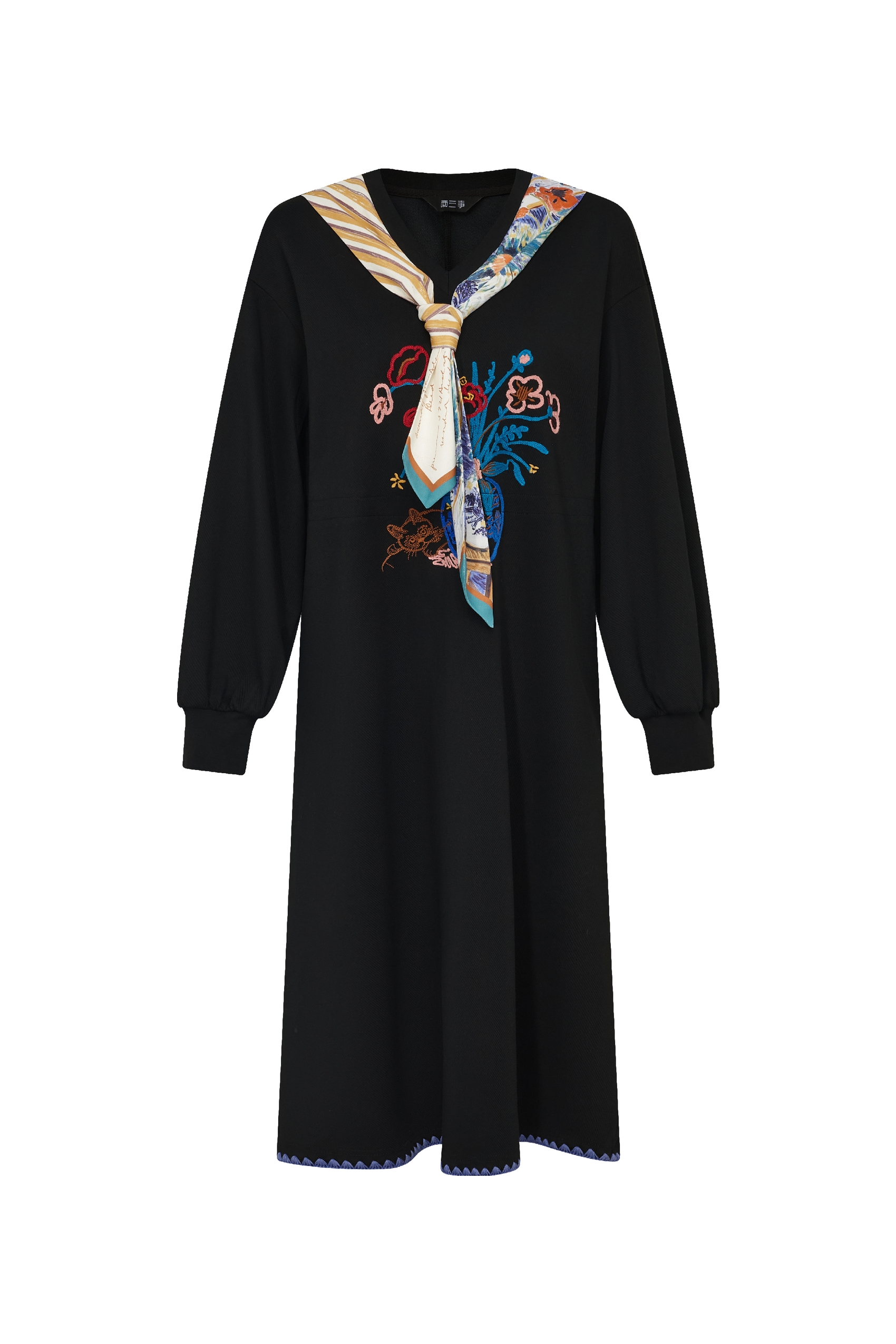 Spliced‑collar Long‑sleeve Dress-LYONSENS