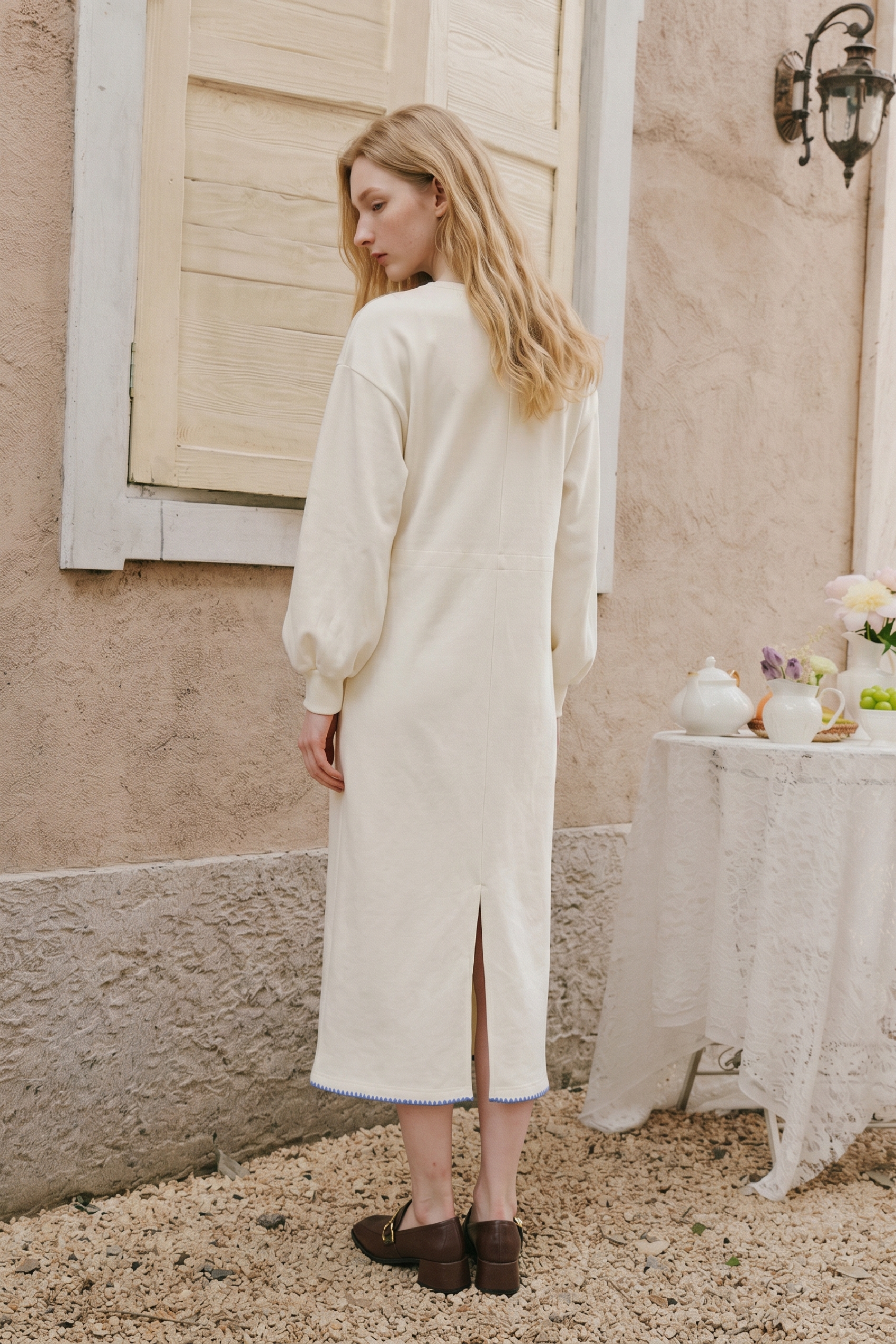 Spliced‑collar Long‑sleeve Dress-LYONSENS