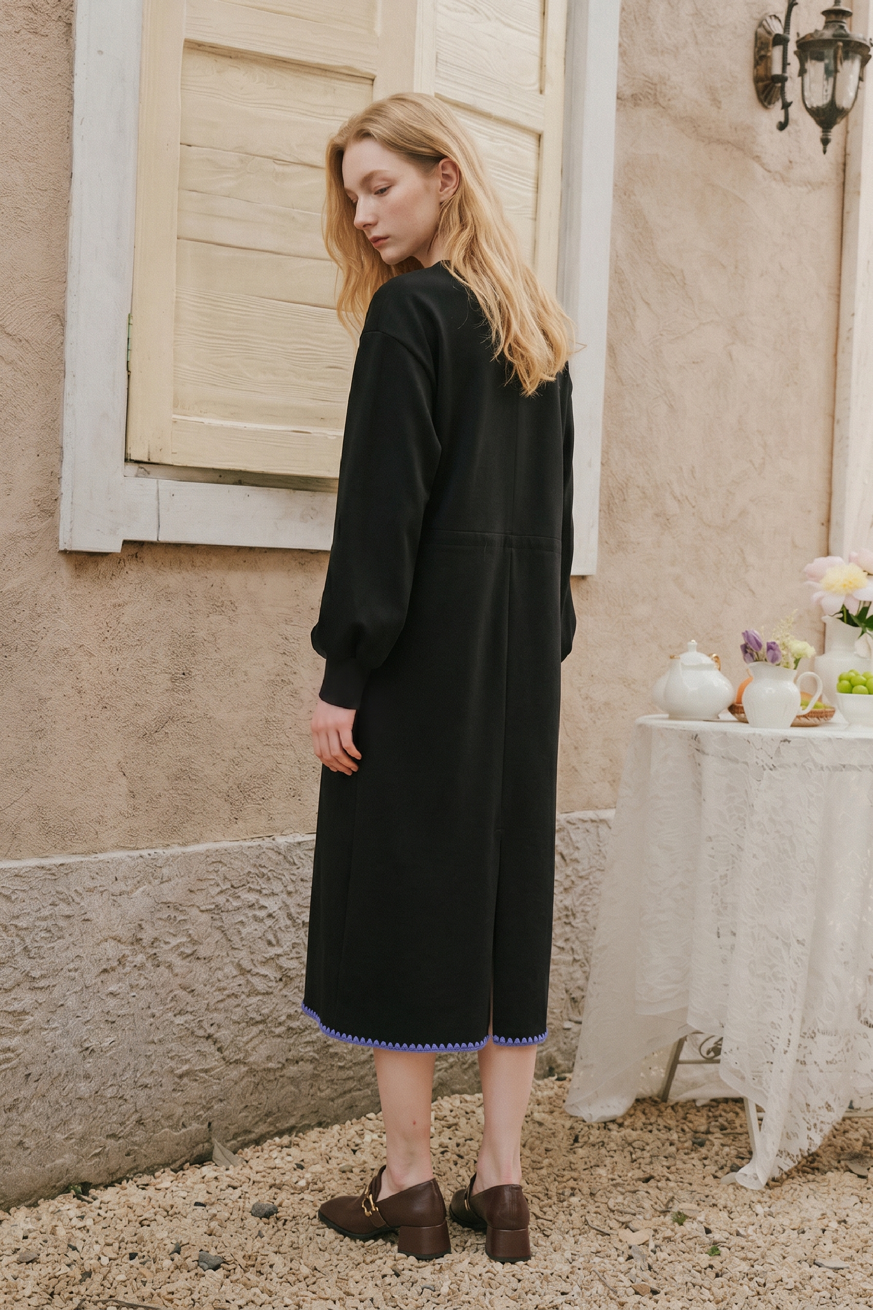 Spliced‑collar Long‑sleeve Dress-LYONSENS