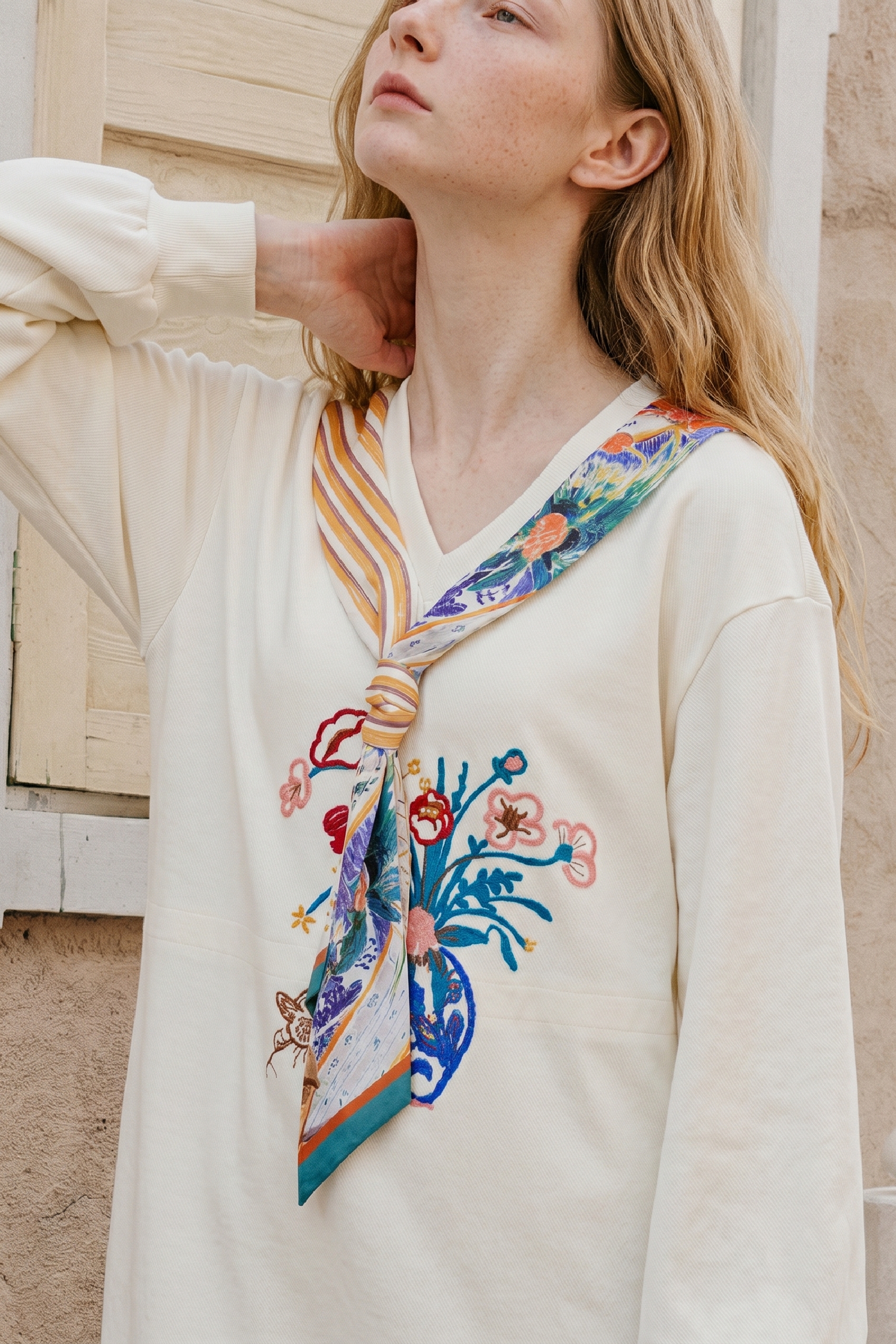Spliced‑collar Long‑sleeve Dress-LYONSENS
