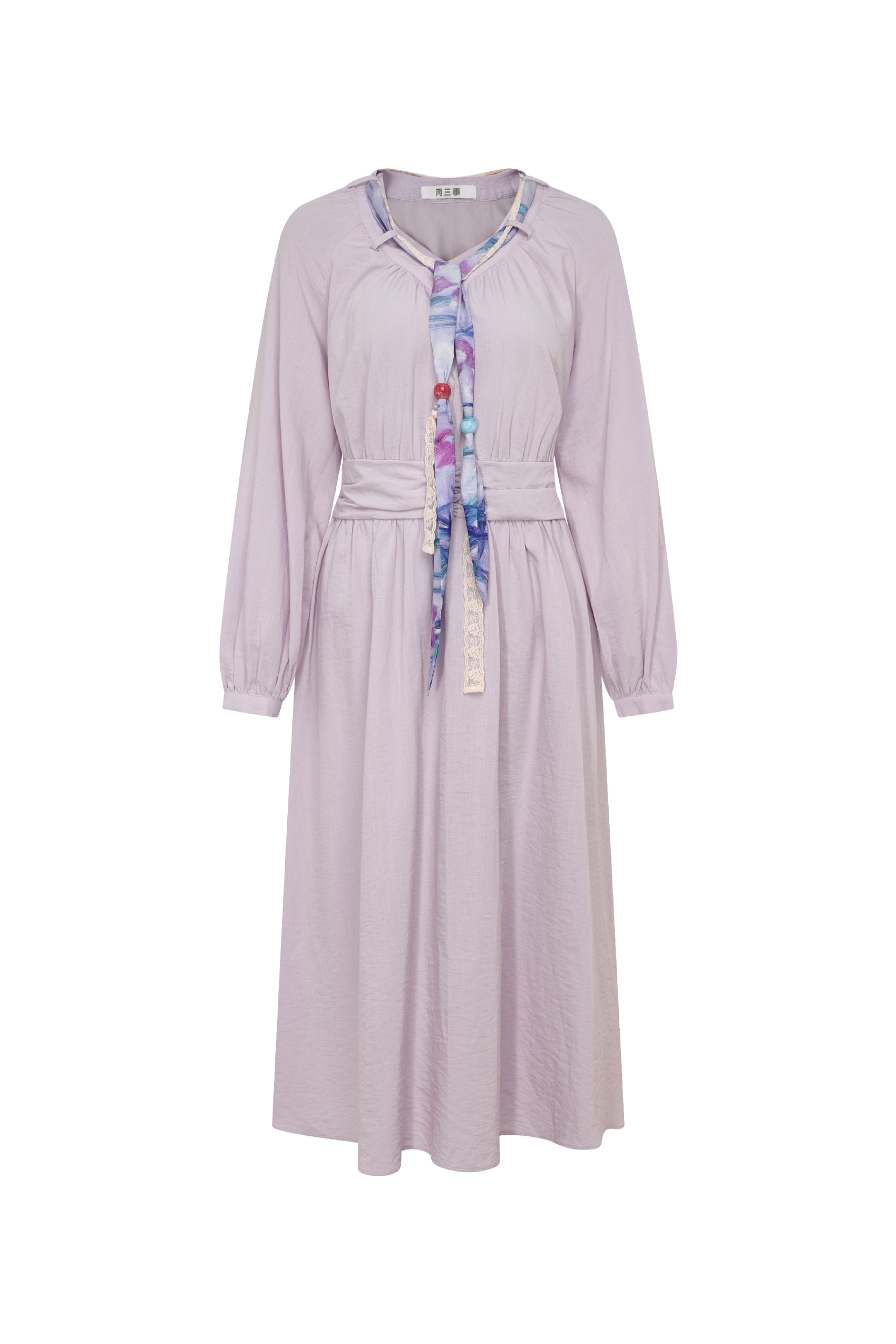 Lavender Tie-Waist Midi Dress-LYONSENS