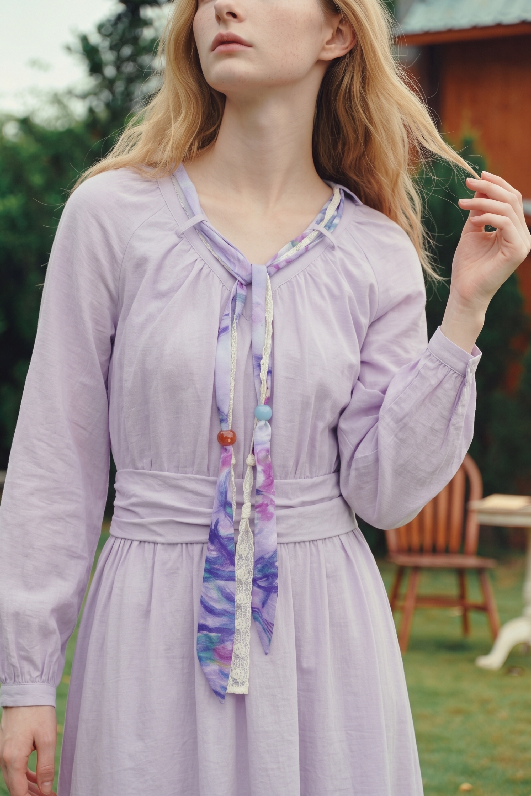Lavender Tie-Waist Midi Dress-LYONSENS