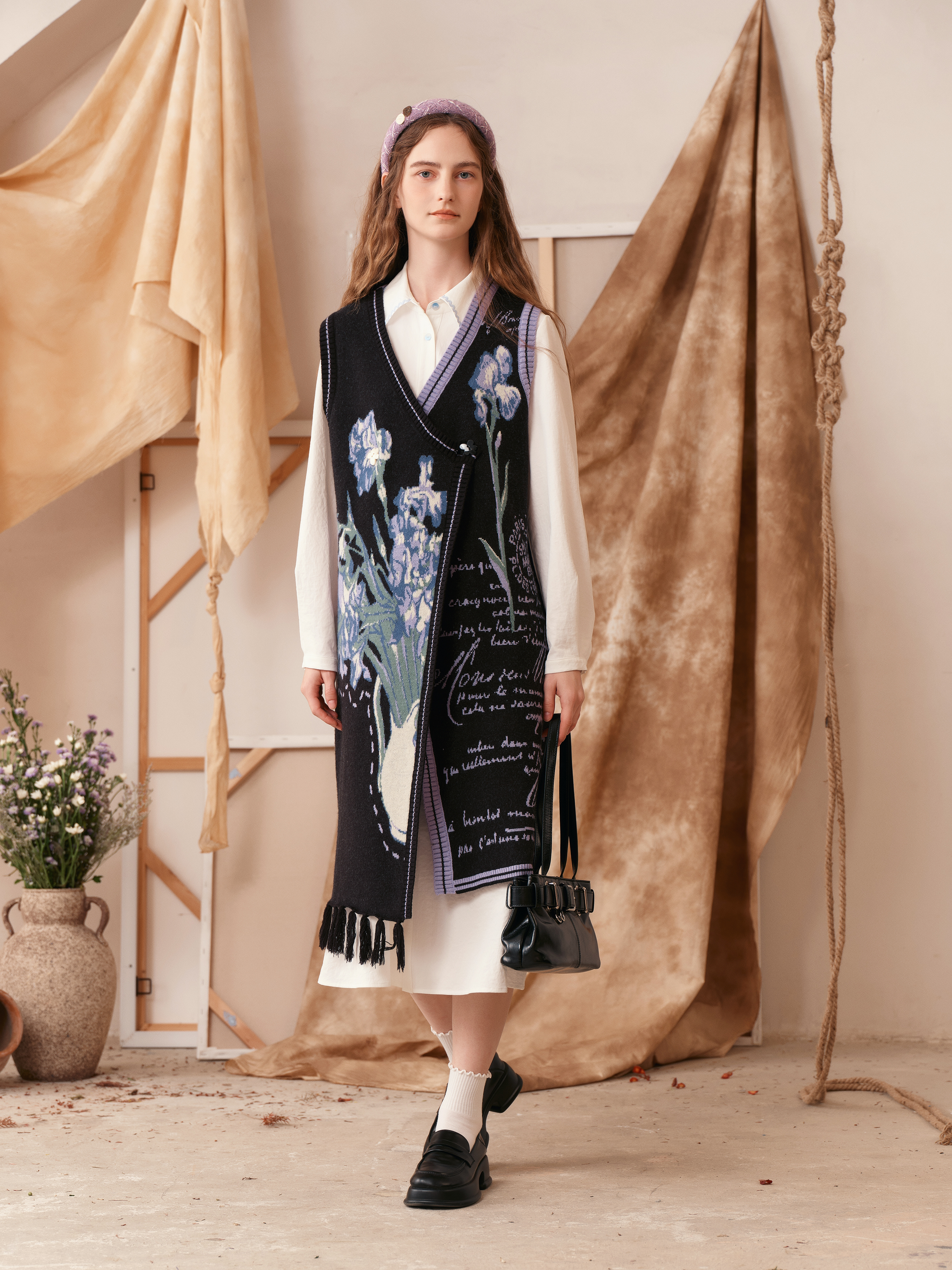 Embroidered Suspender Midi Dress