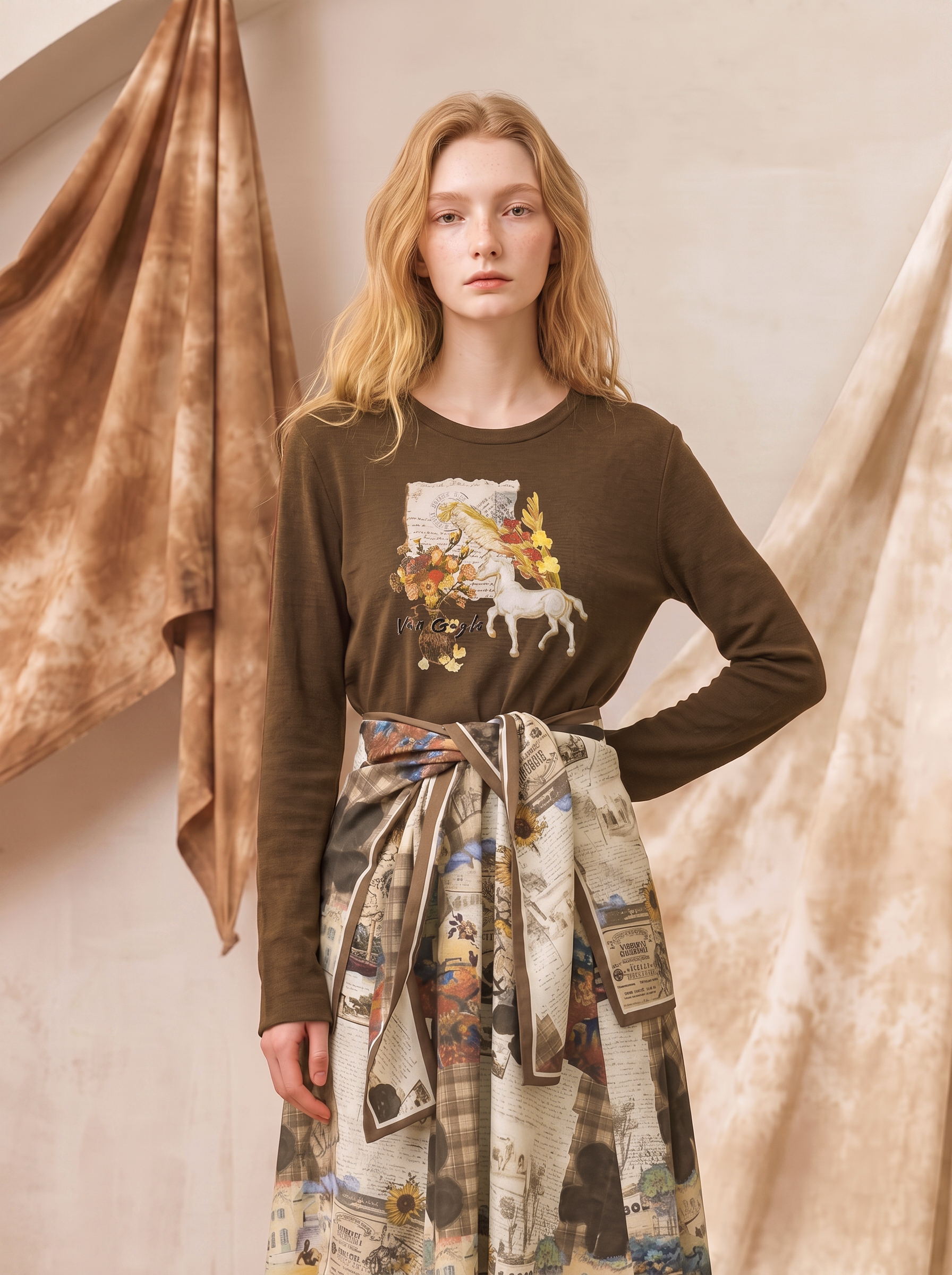 Printed Patchwork Waist-Defining Maxi Dress