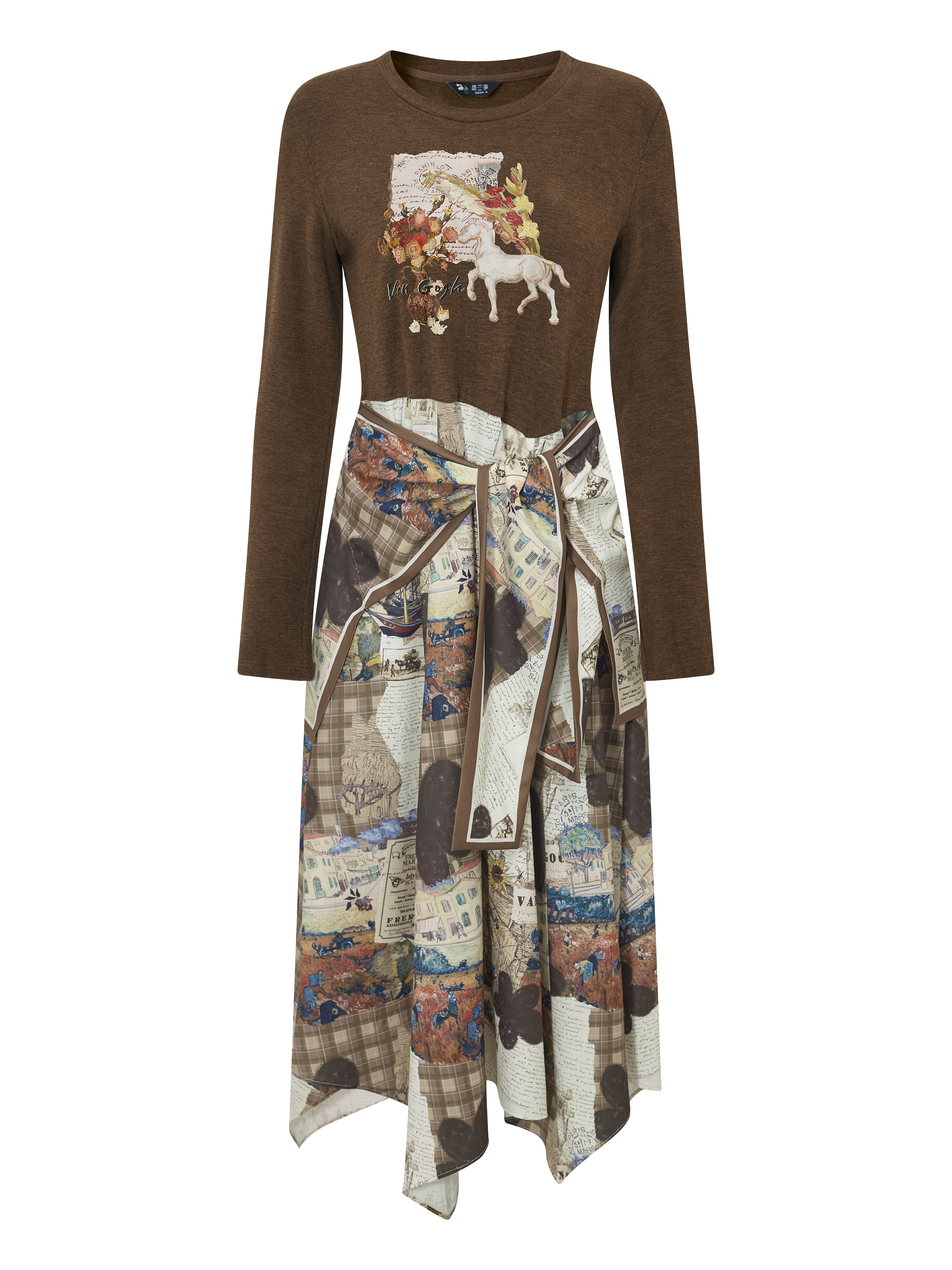 Printed Patchwork Waist-Defining Maxi Dress