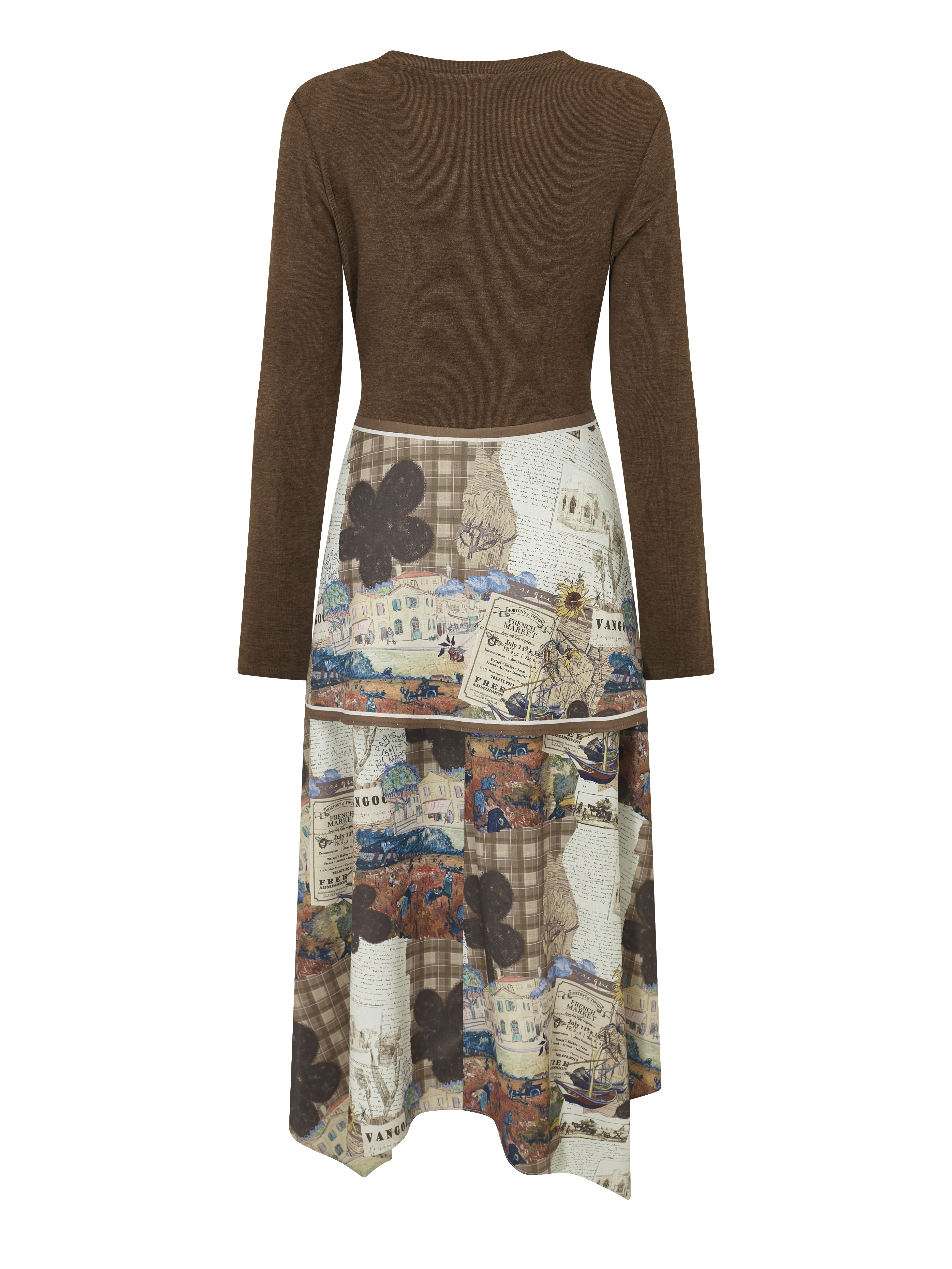 Printed Patchwork Waist-Defining Maxi Dress