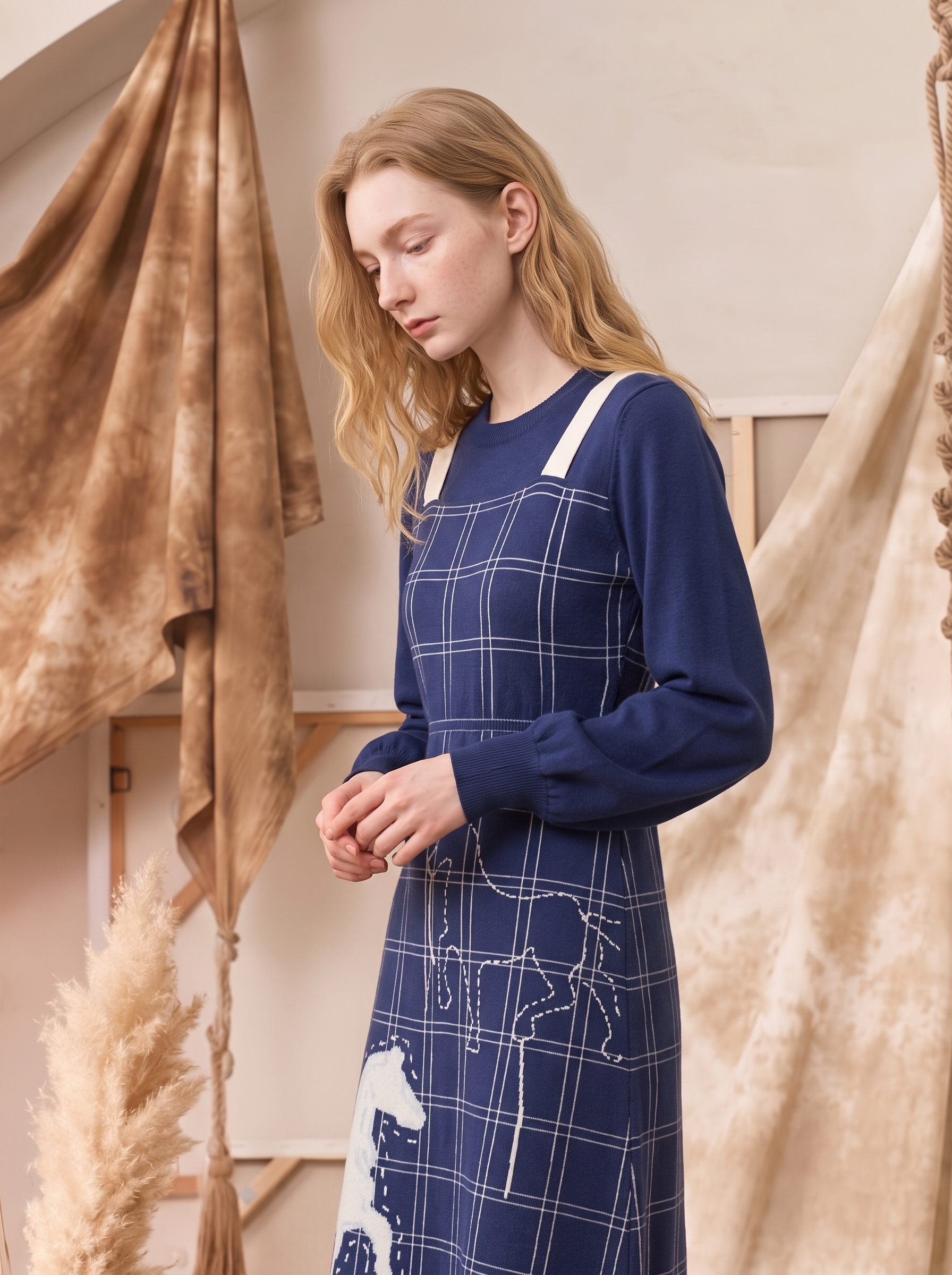 Sailor Collar Printed Long Sleeve Dress