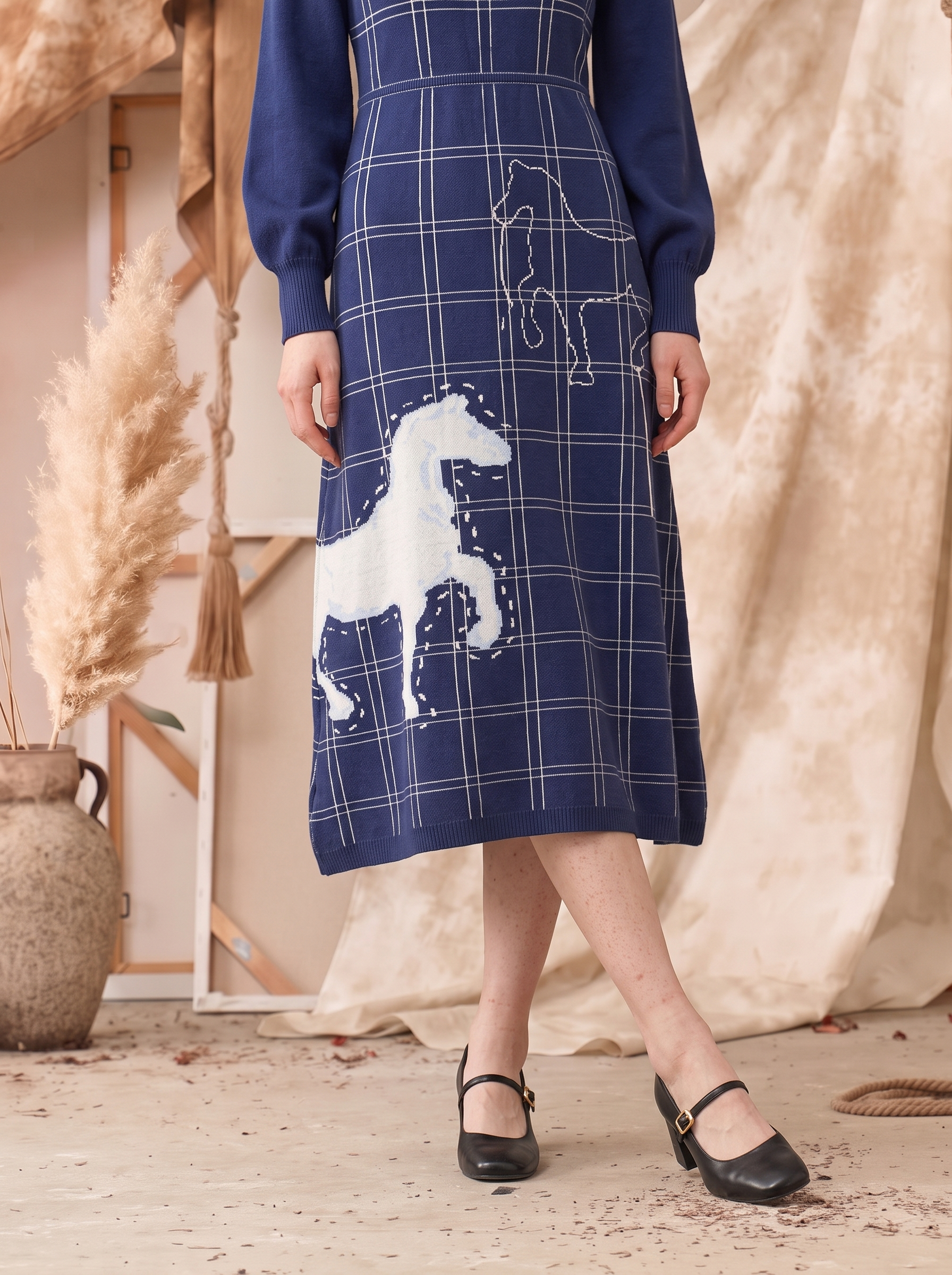 Sailor Collar Printed Long Sleeve Dress