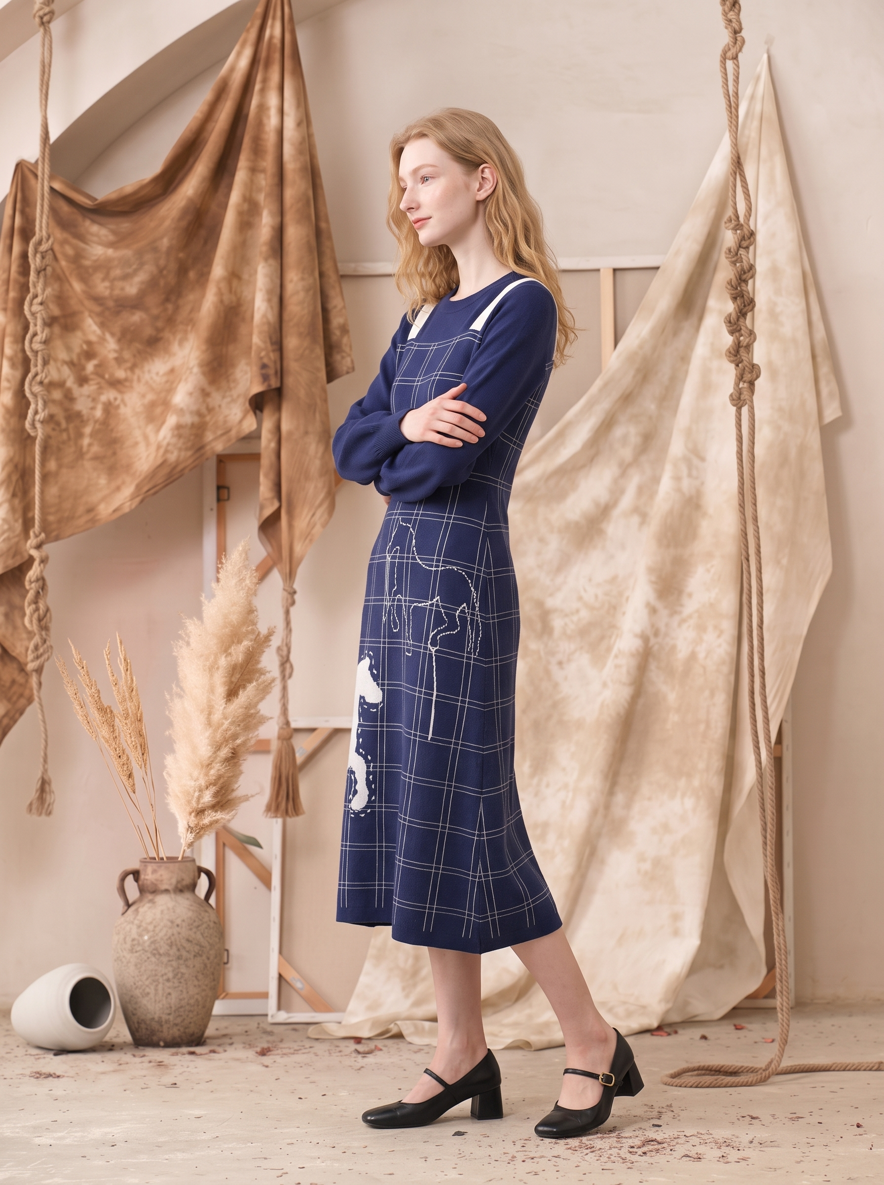 Sailor Collar Printed Long Sleeve Dress