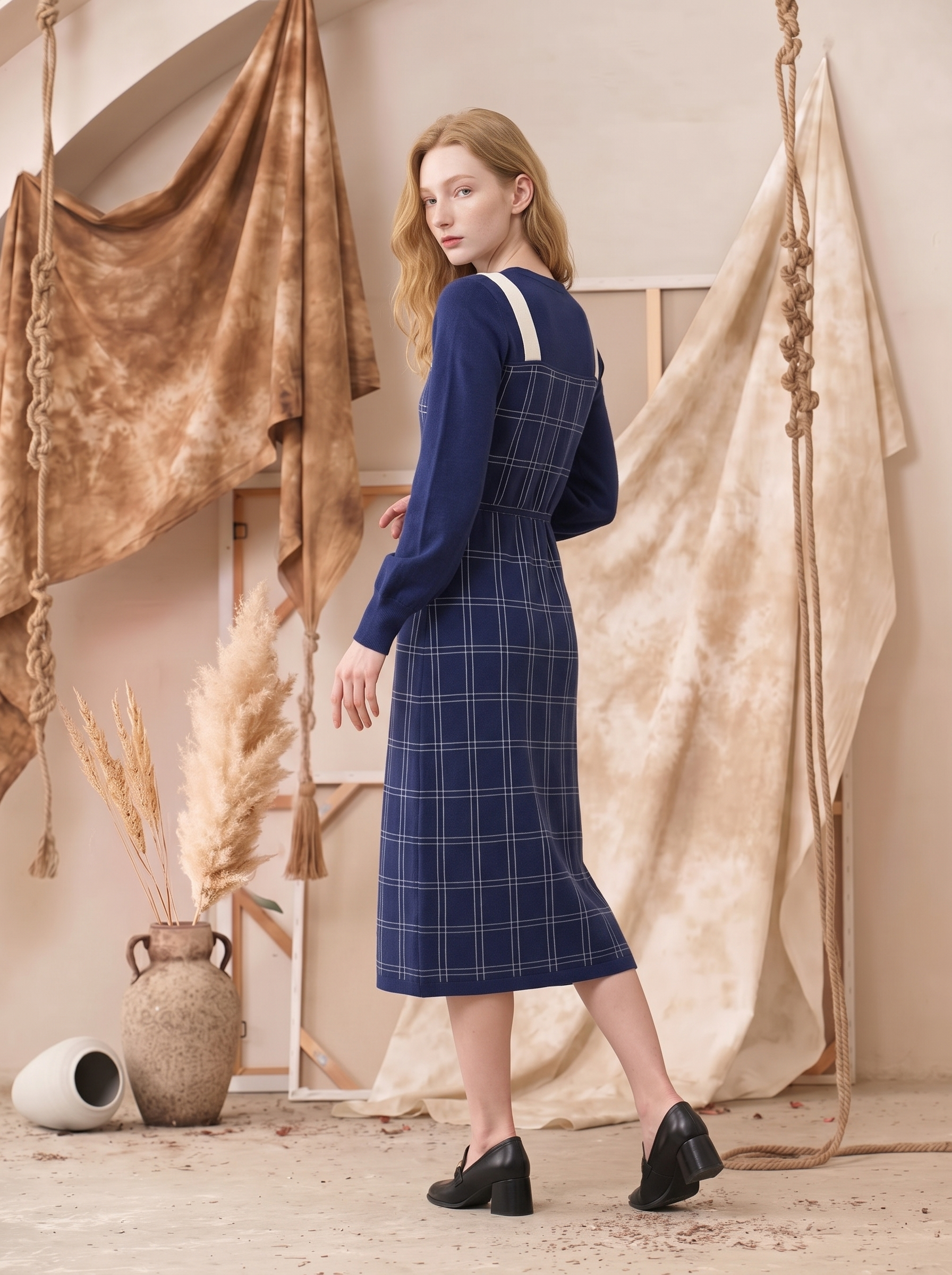 Sailor Collar Printed Long Sleeve Dress