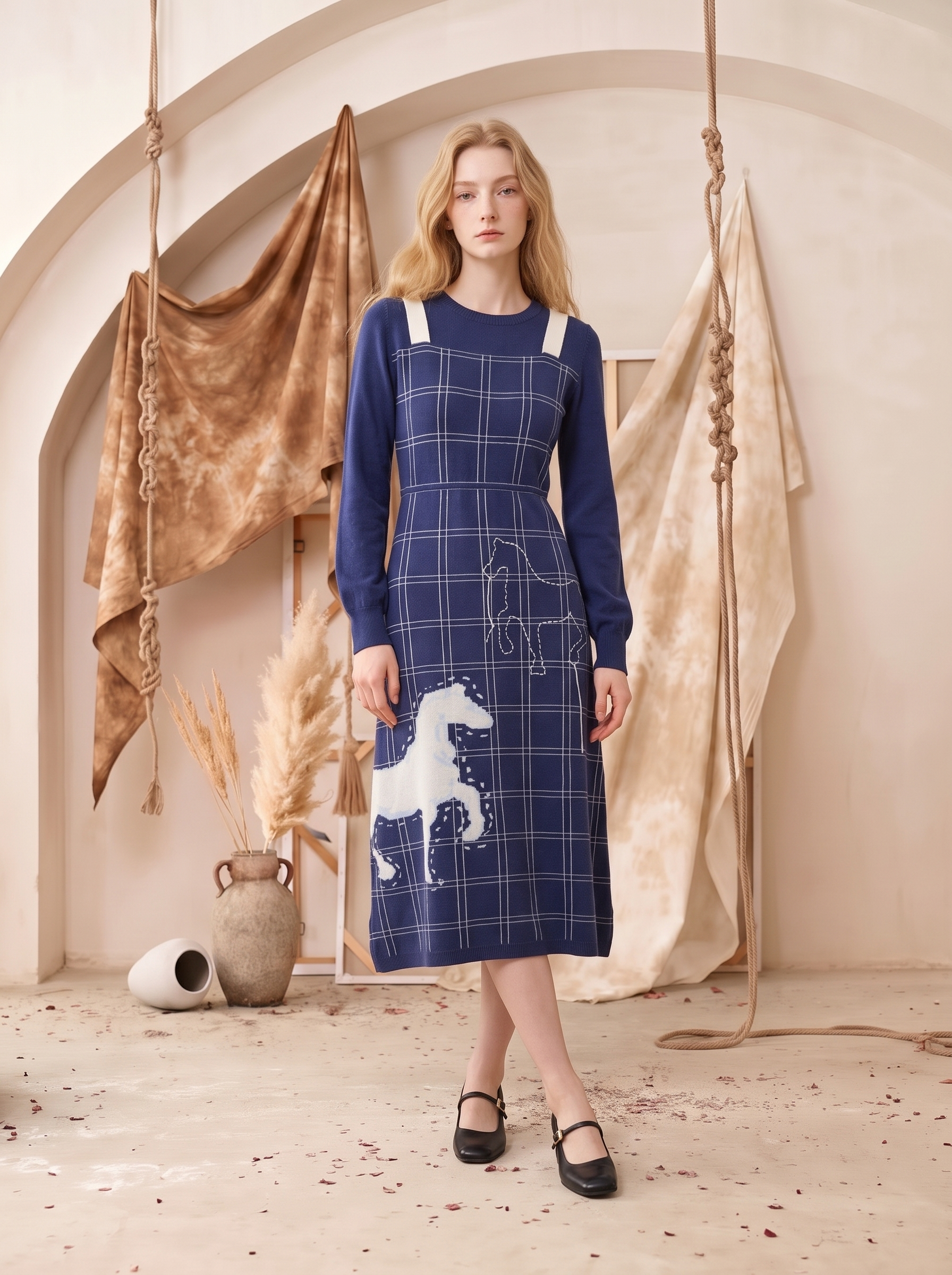 Sailor Collar Printed Long Sleeve Dress
