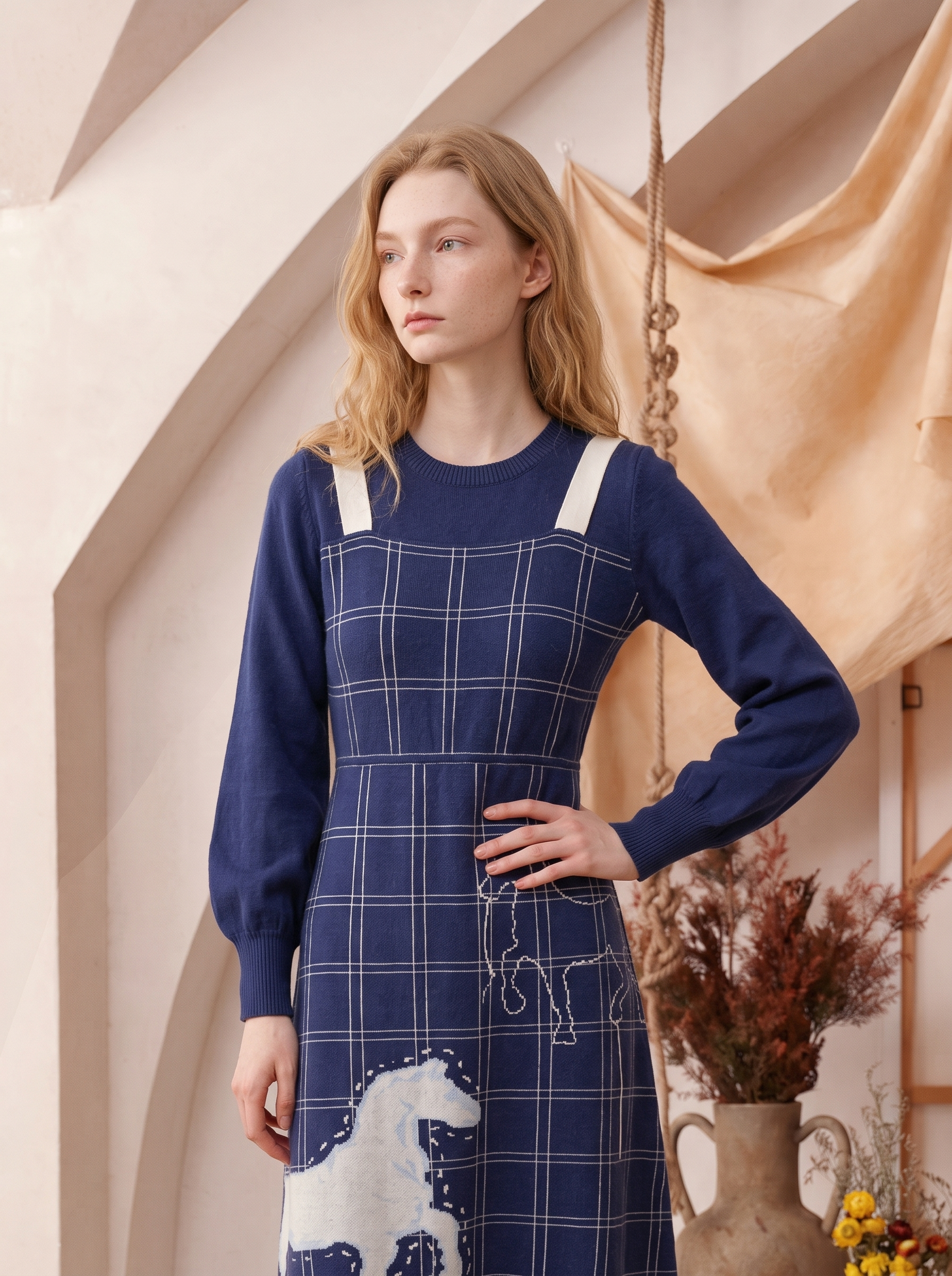 Sailor Collar Printed Long Sleeve Dress