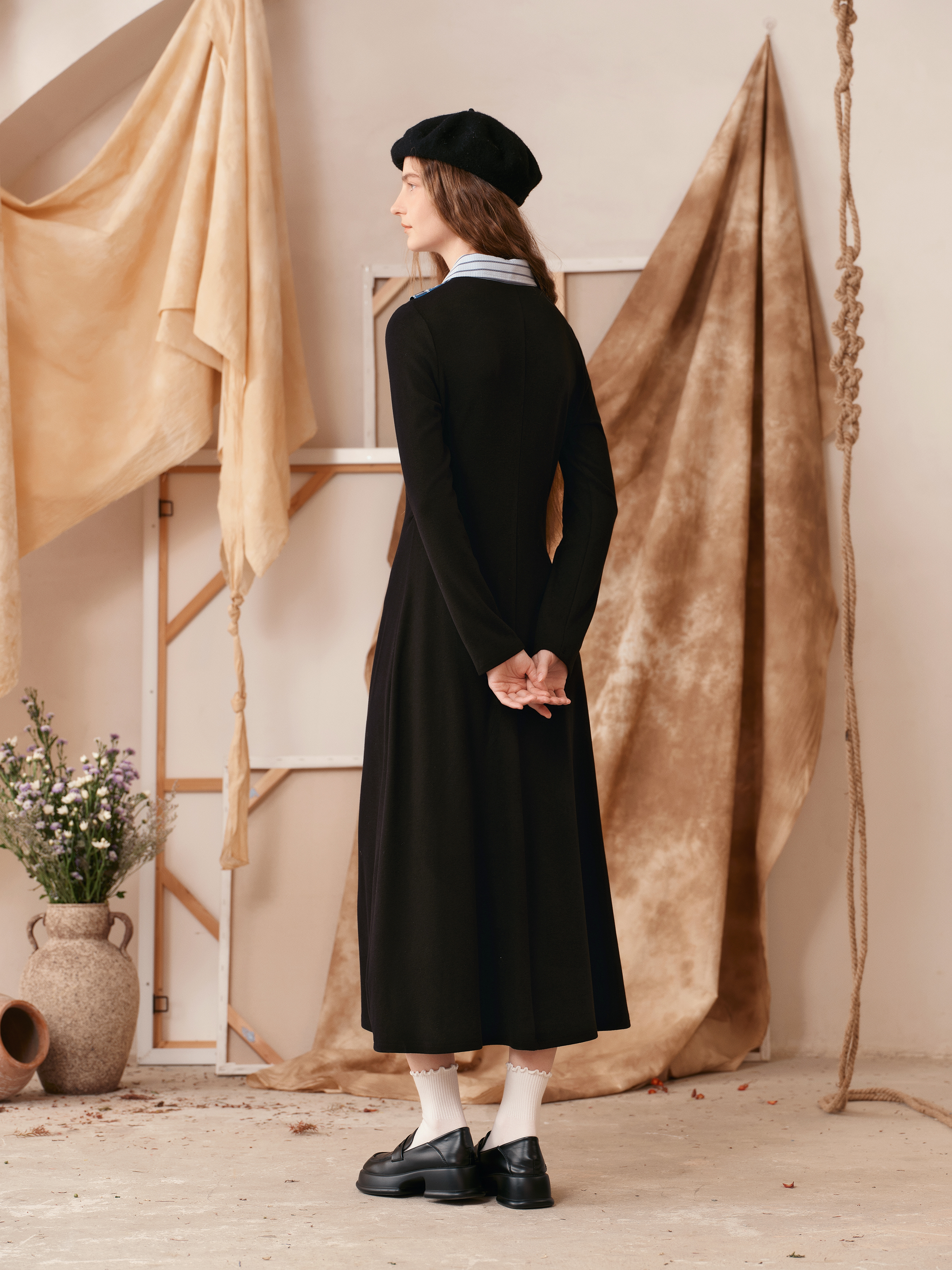 Ribbon Two-Piece Look Black Dress