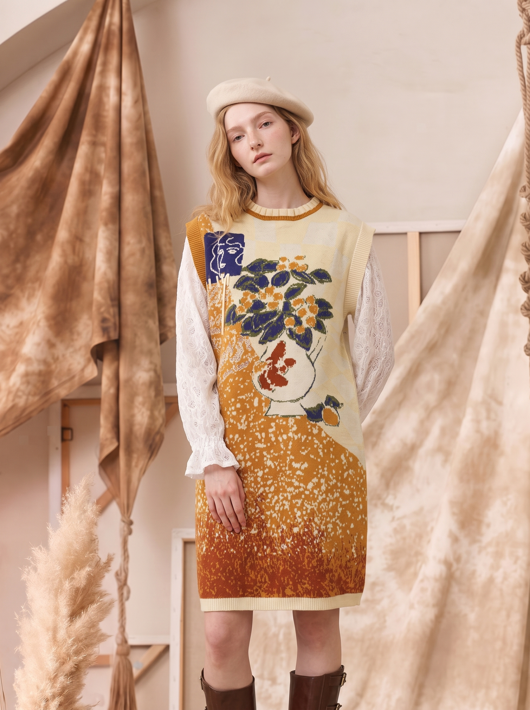 Vintage Printed Sleeveless Midi Dress