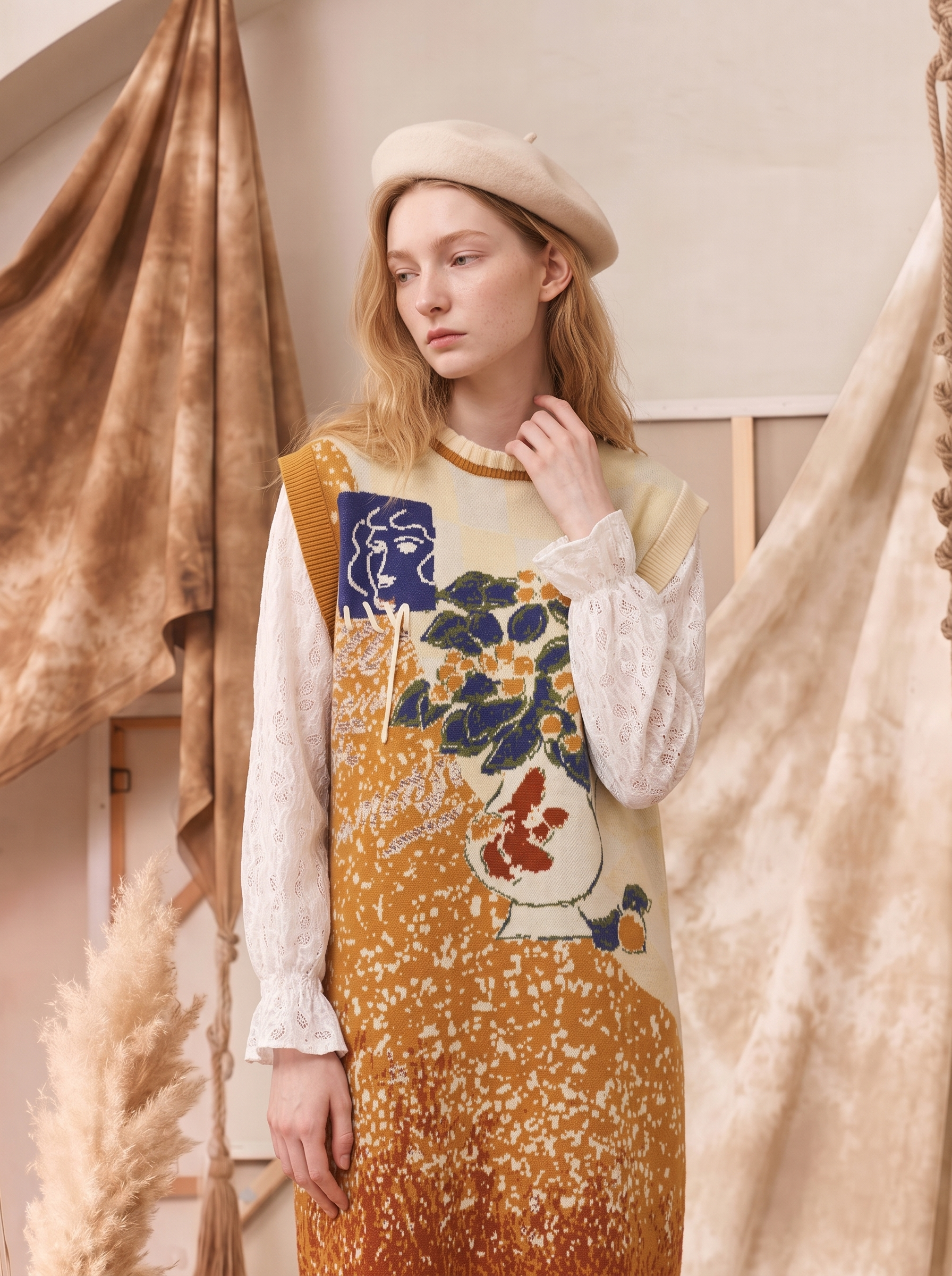 Vintage Printed Sleeveless Midi Dress