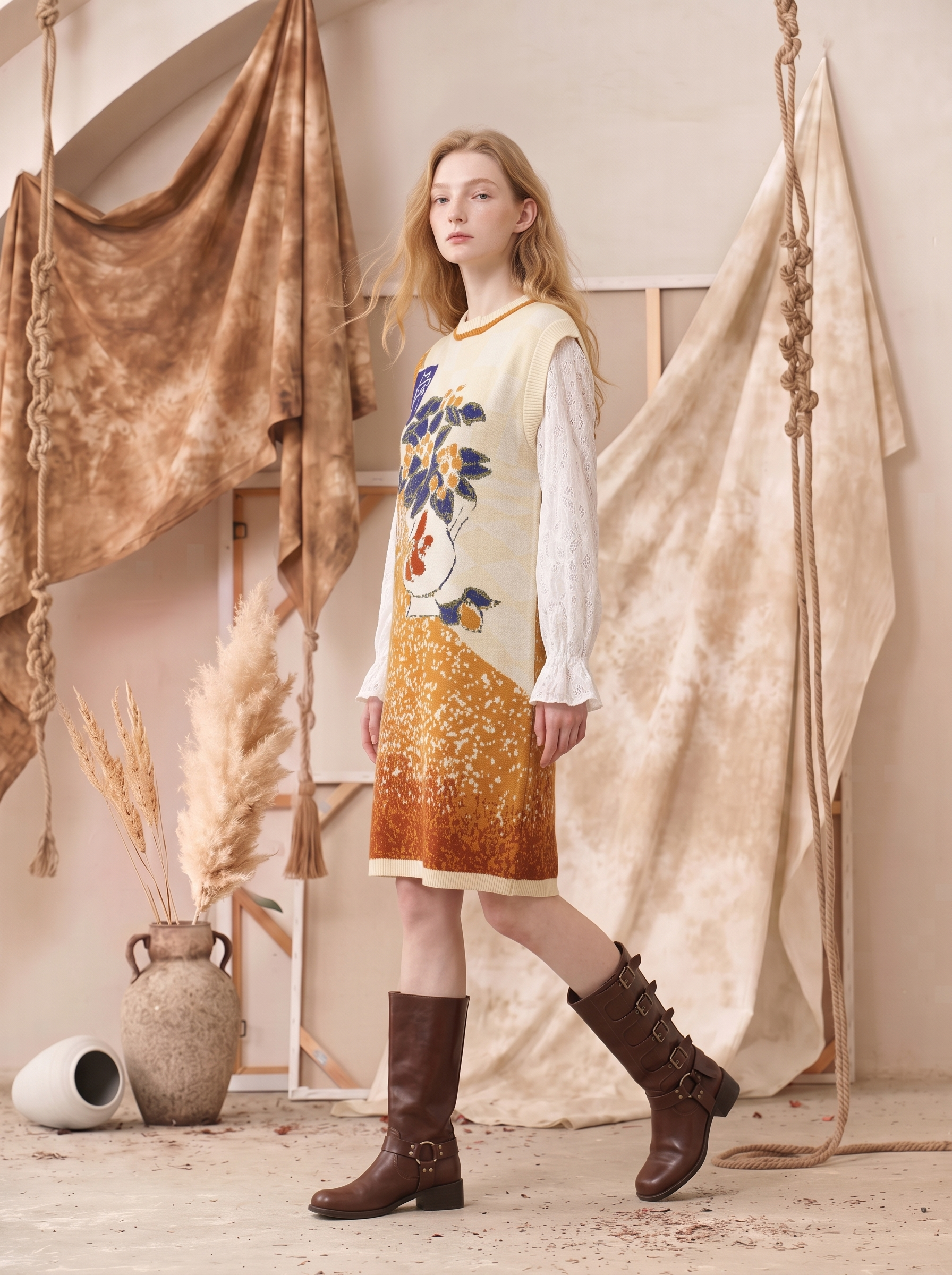 Vintage Printed Sleeveless Midi Dress