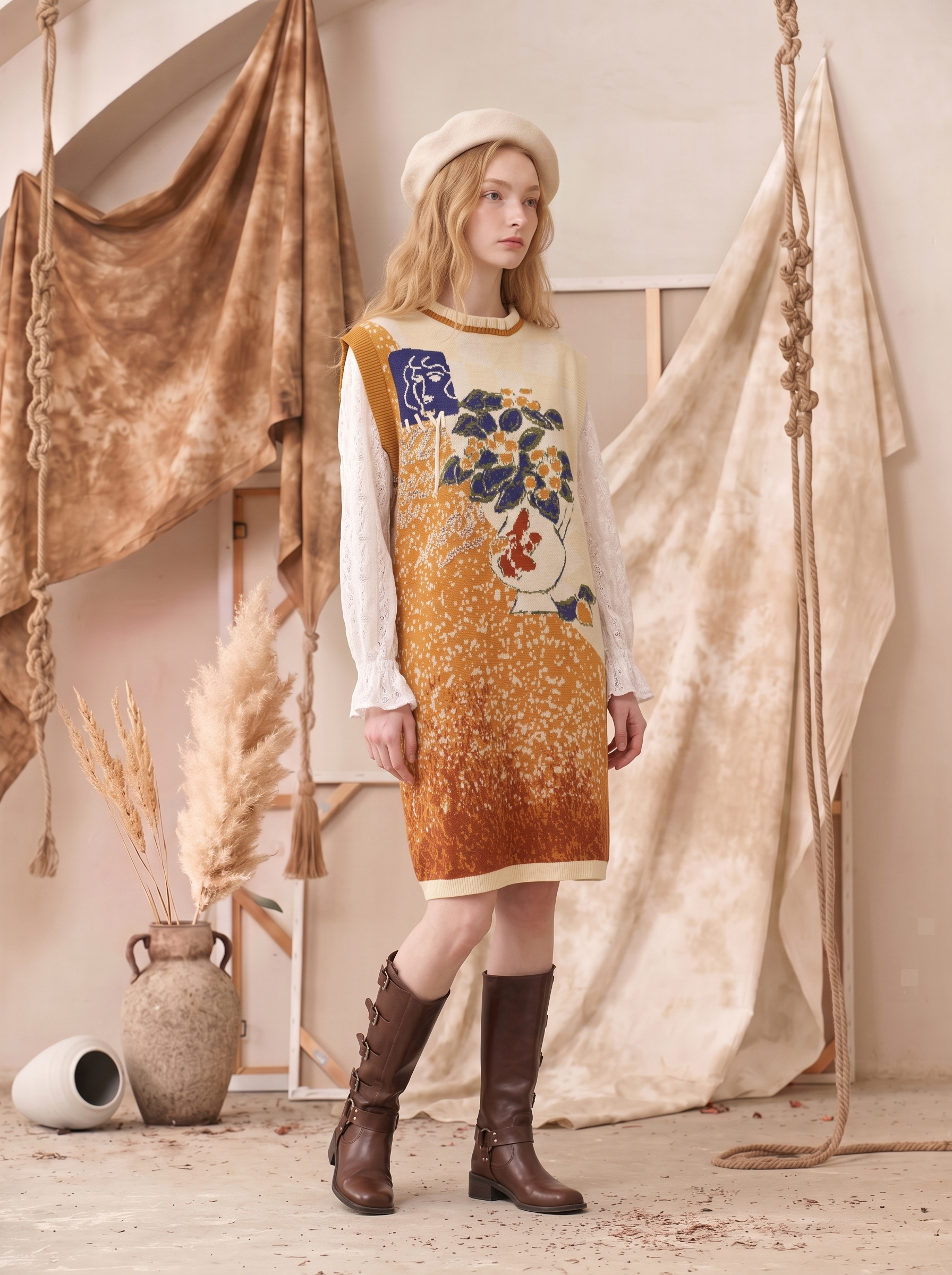 Vintage Printed Sleeveless Midi Dress
