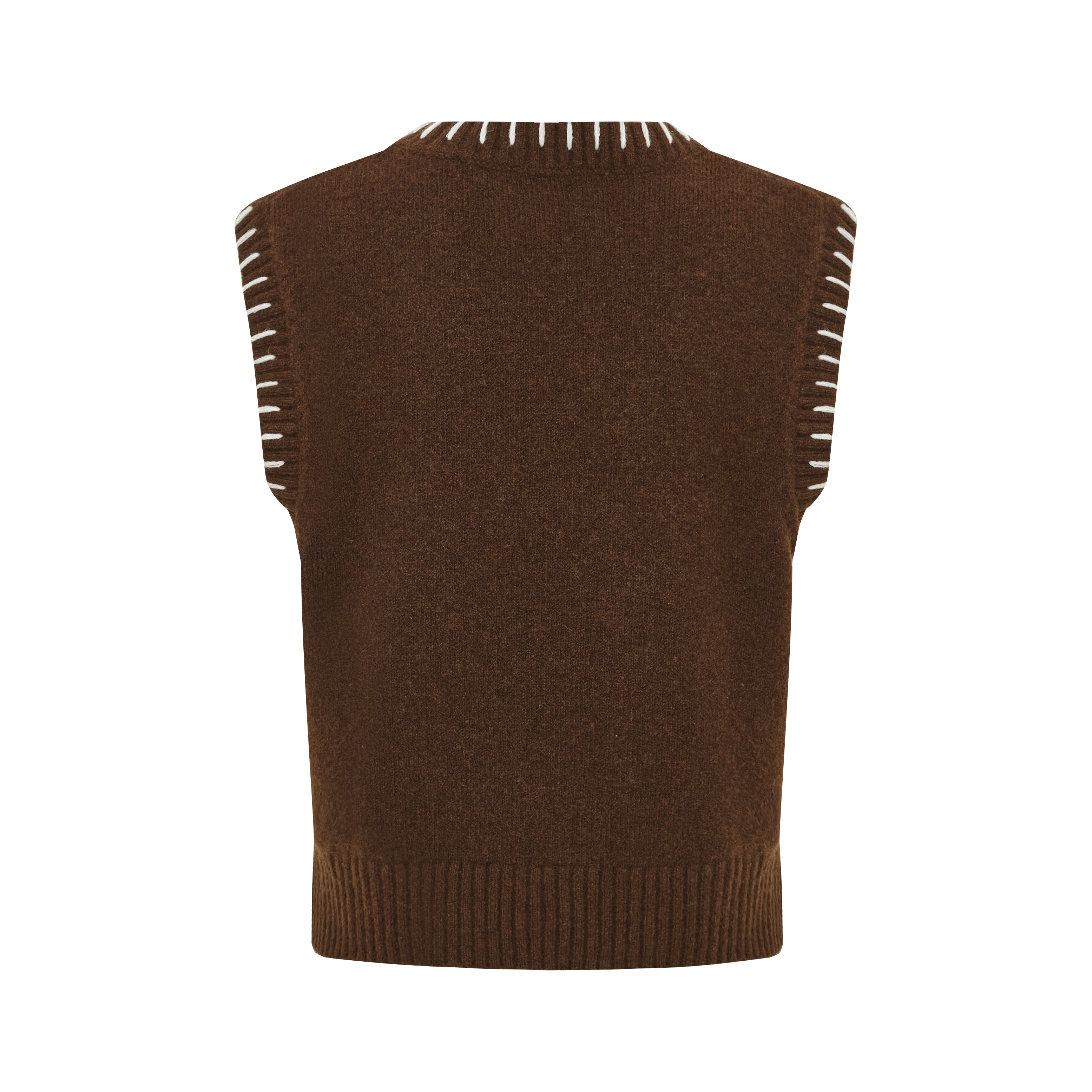 Brown V-Neck Sleeveless Knit Vest