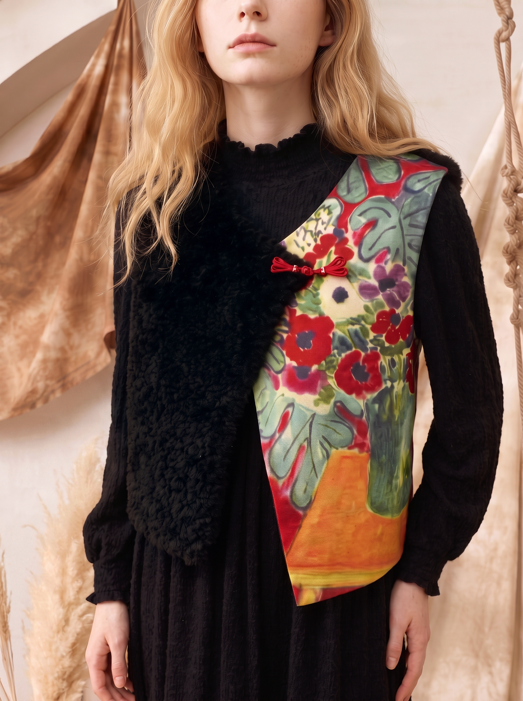 Color-Block Floral Patchwork Sleeveless Vest