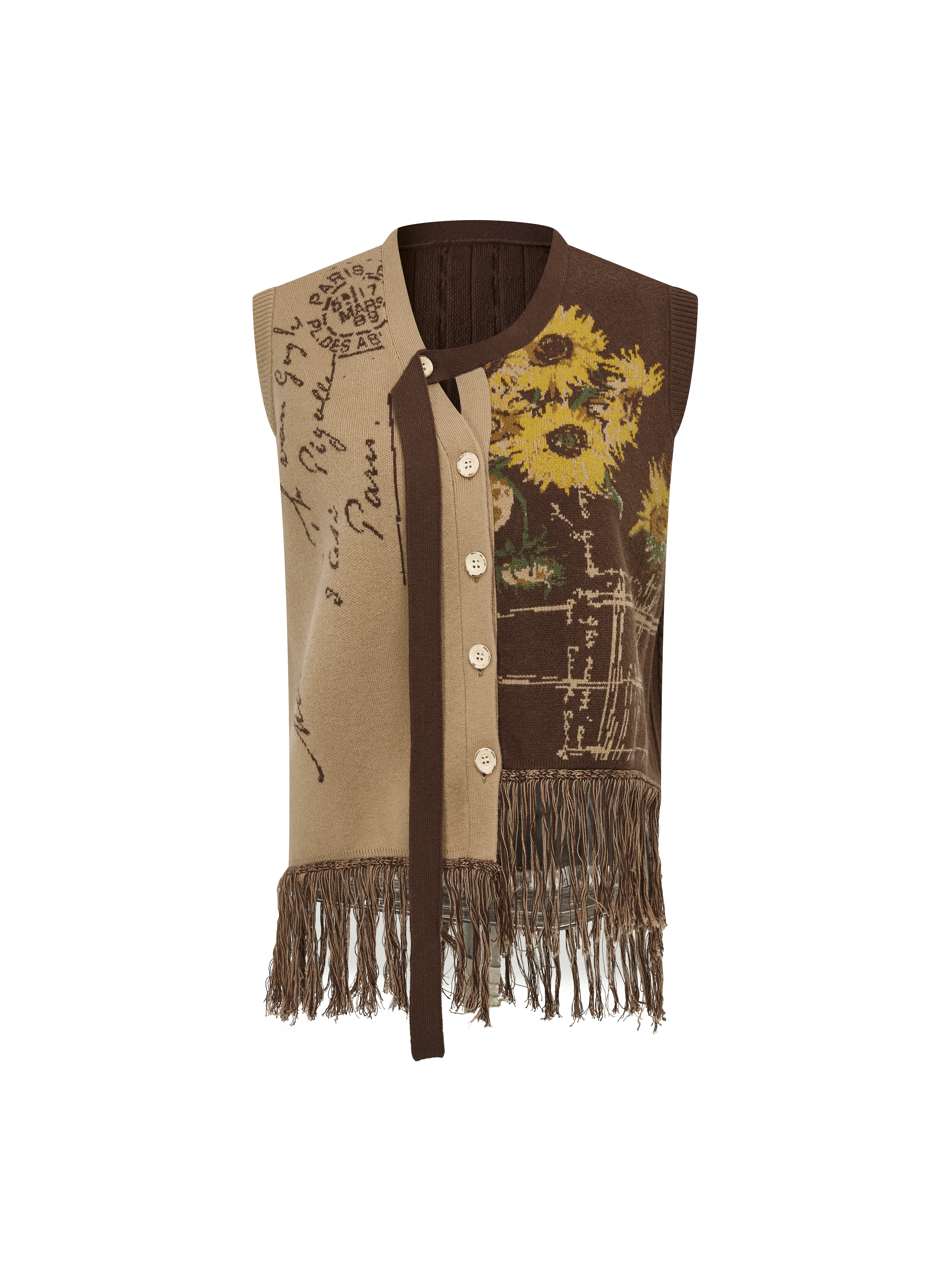 Chinese-Style Text Fringe V-Neck Vest