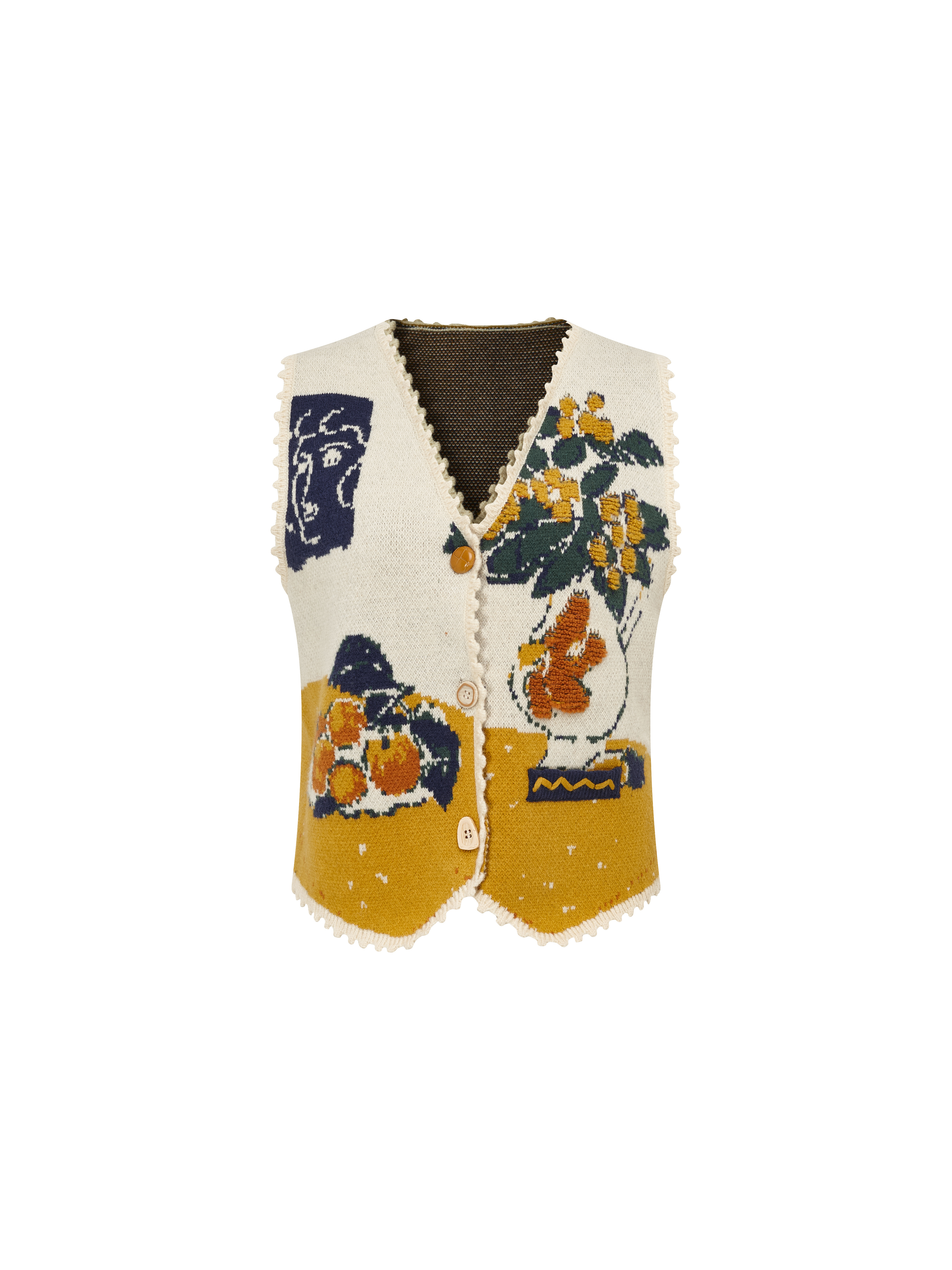 Chinese Painting Floral Patchwork Raw-Edge Vest