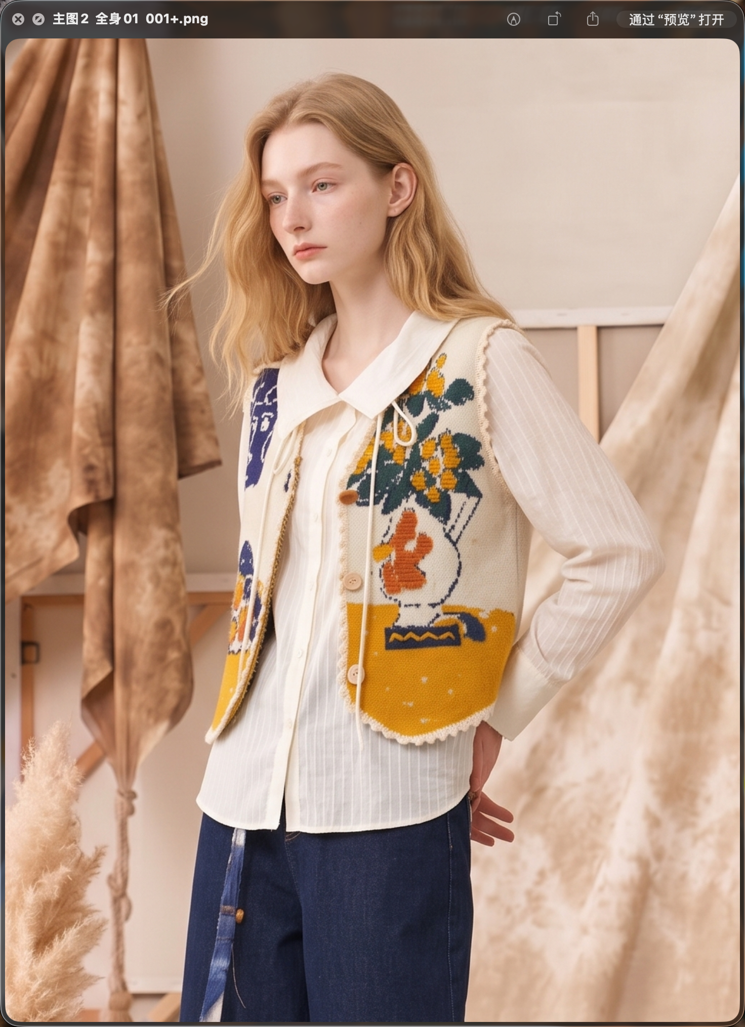 Chinese Painting Floral Patchwork Raw-Edge Vest