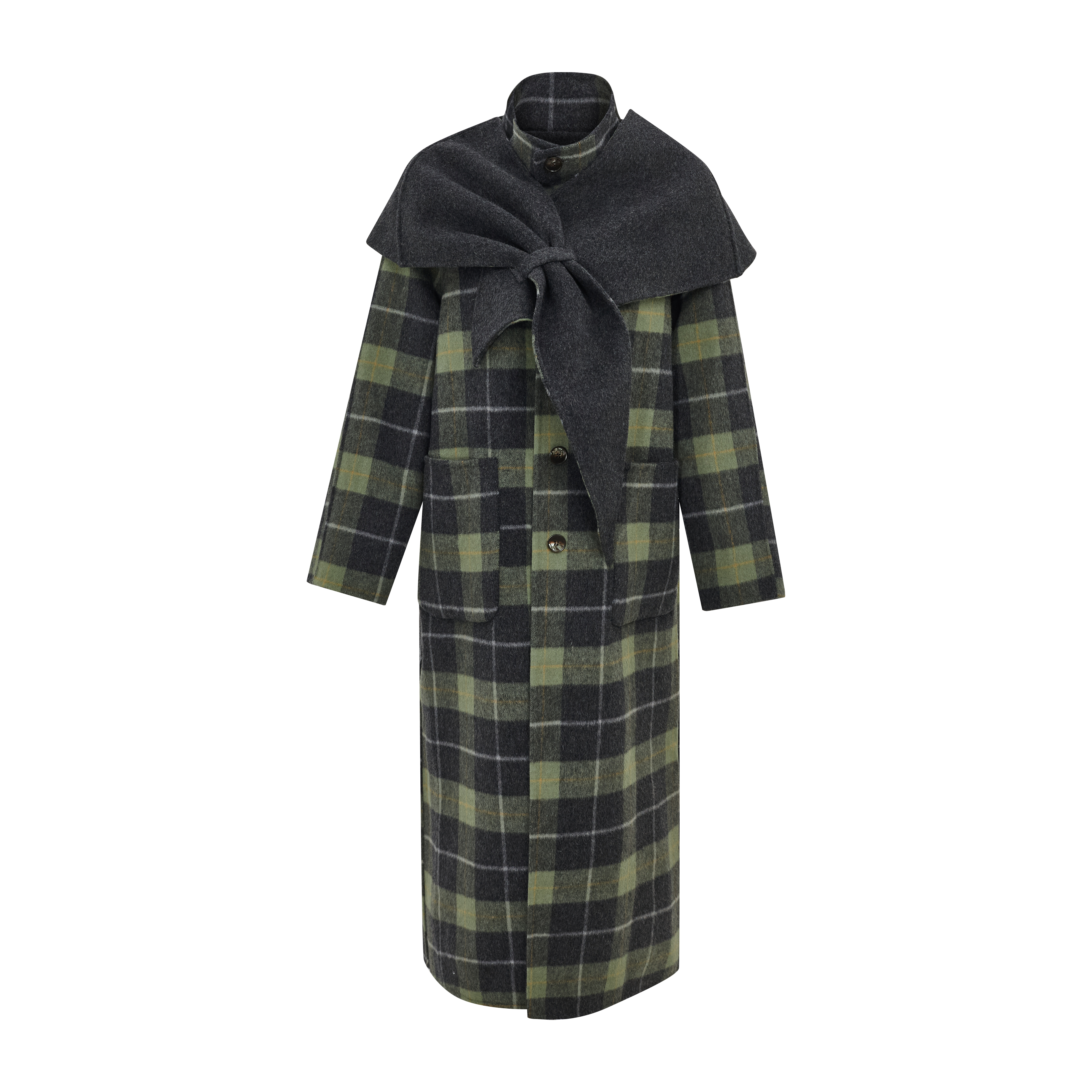 Plaid Oversized Collar Bow Wool-Blend Cropped Jacket