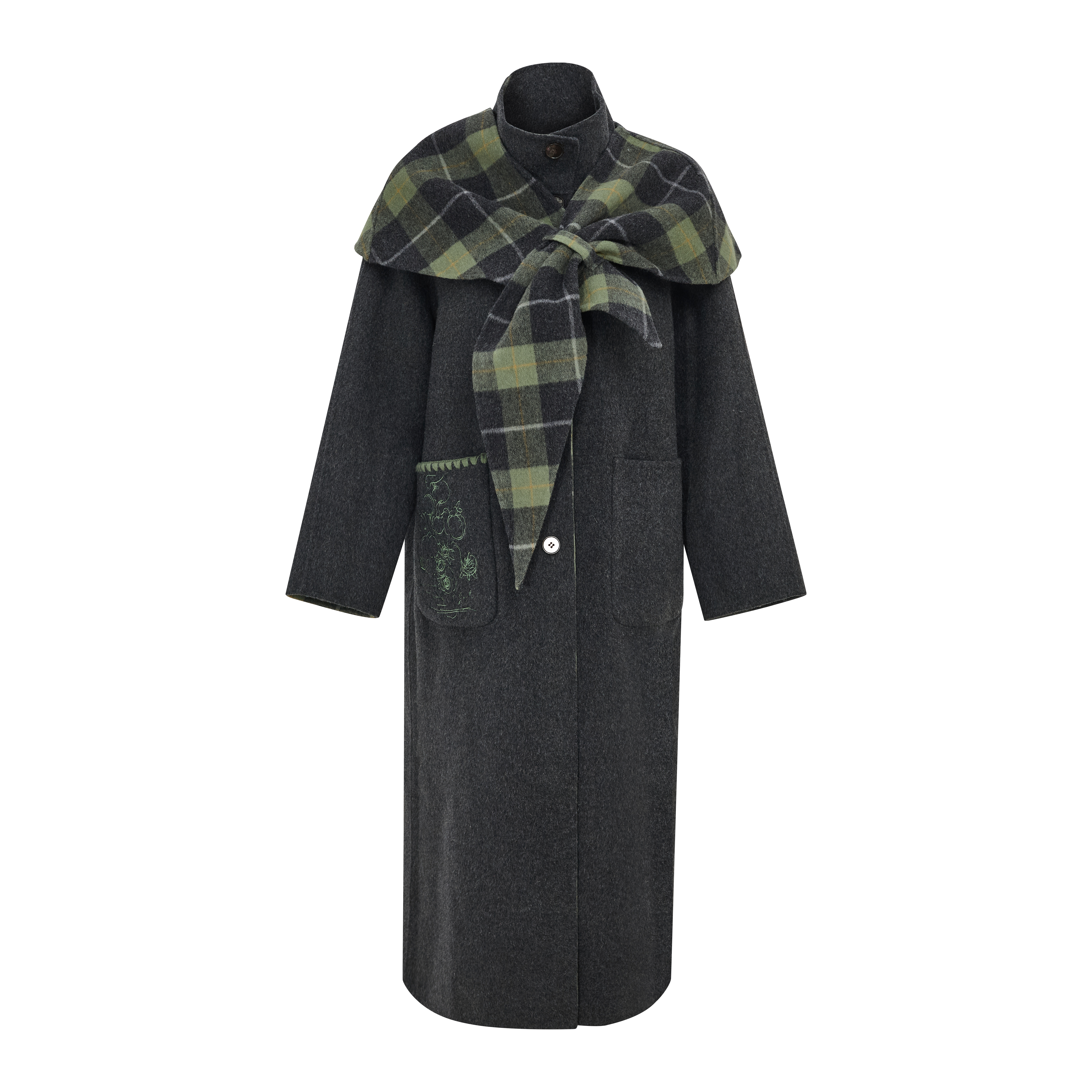 Plaid Oversized Collar Bow Wool-Blend Cropped Jacket