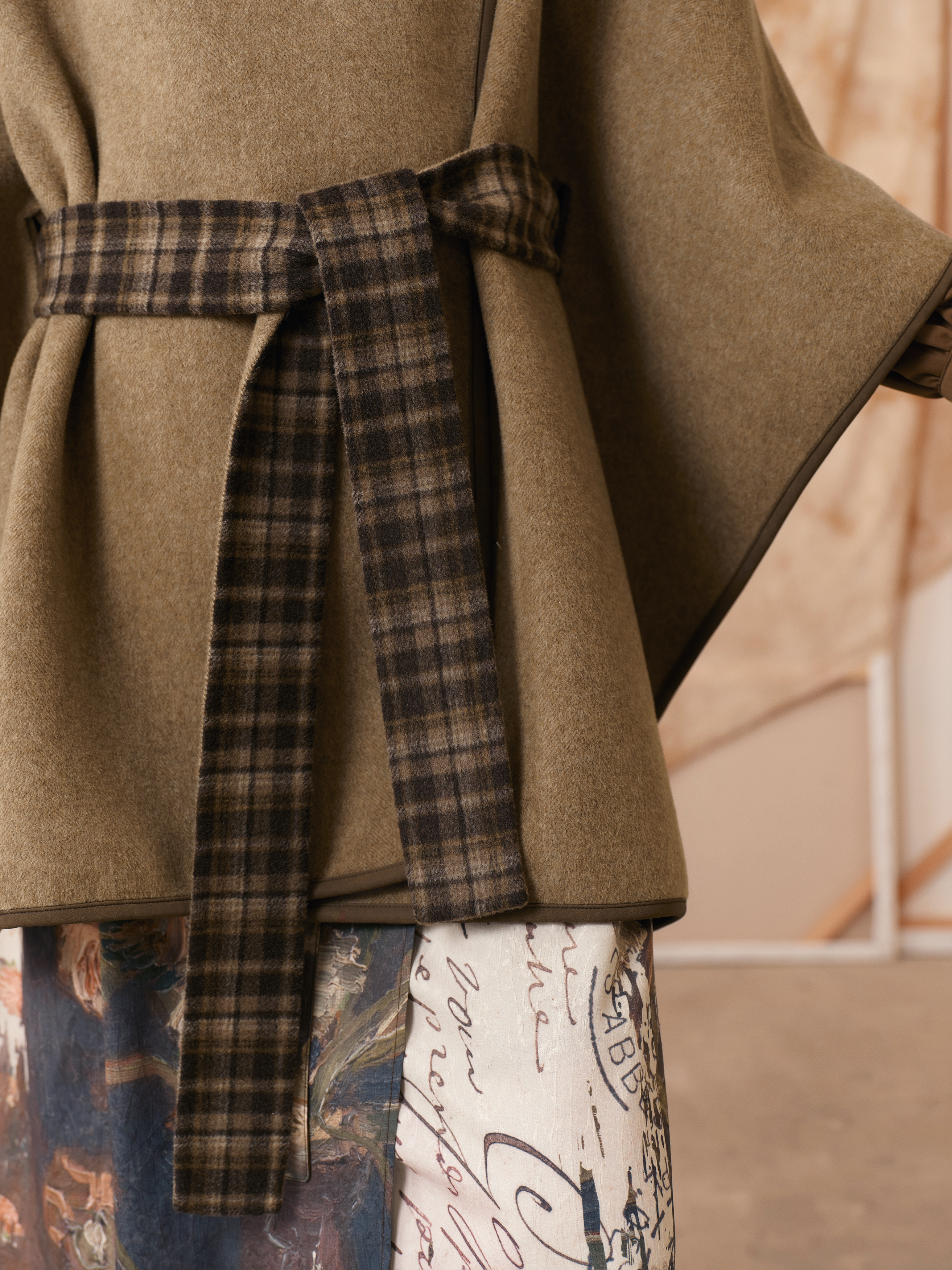 Brown Waist-Defining Cape-Style Wool-Blend Coat