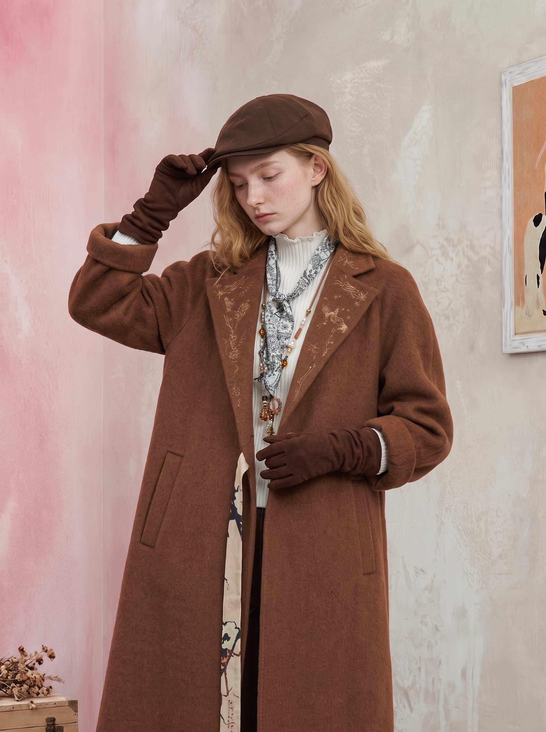 Brown Suit-Collar Mid-Length Wool-Blend Coat