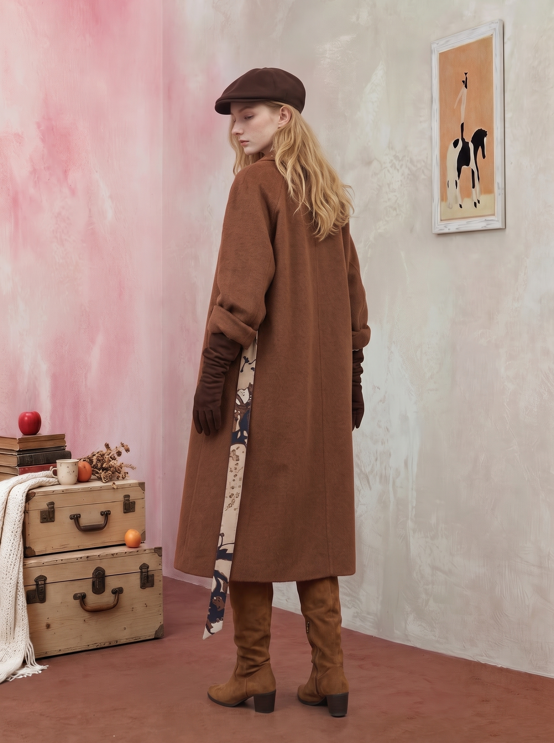 Brown Suit-Collar Mid-Length Wool-Blend Coat