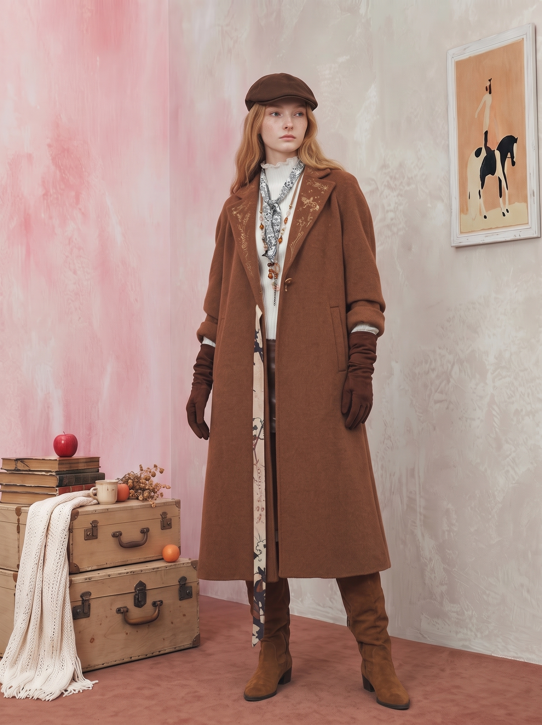 Brown Suit-Collar Mid-Length Wool-Blend Coat