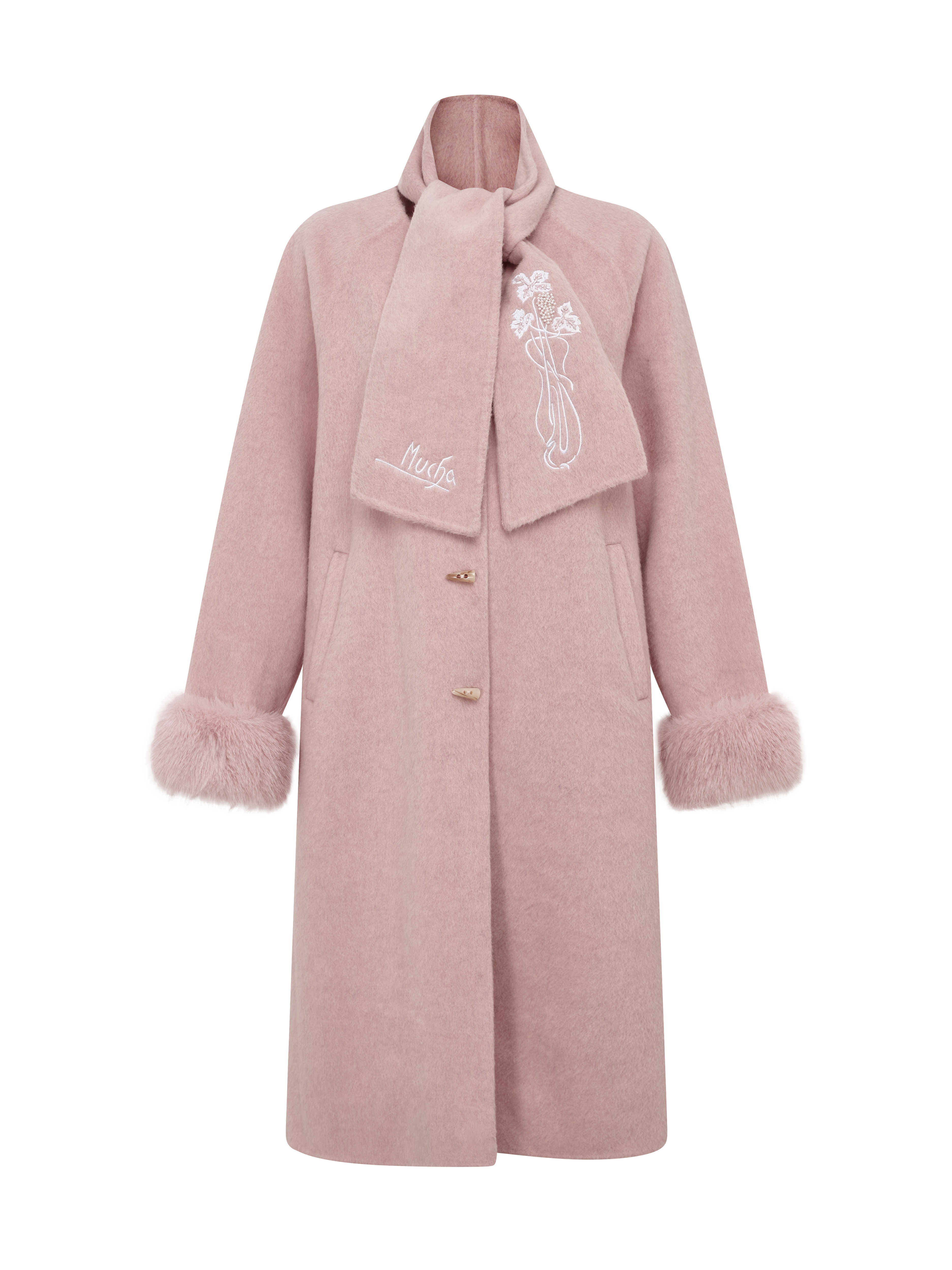 Dusty Pink Turn-Down Collar Pocket Wool-Blend Coat