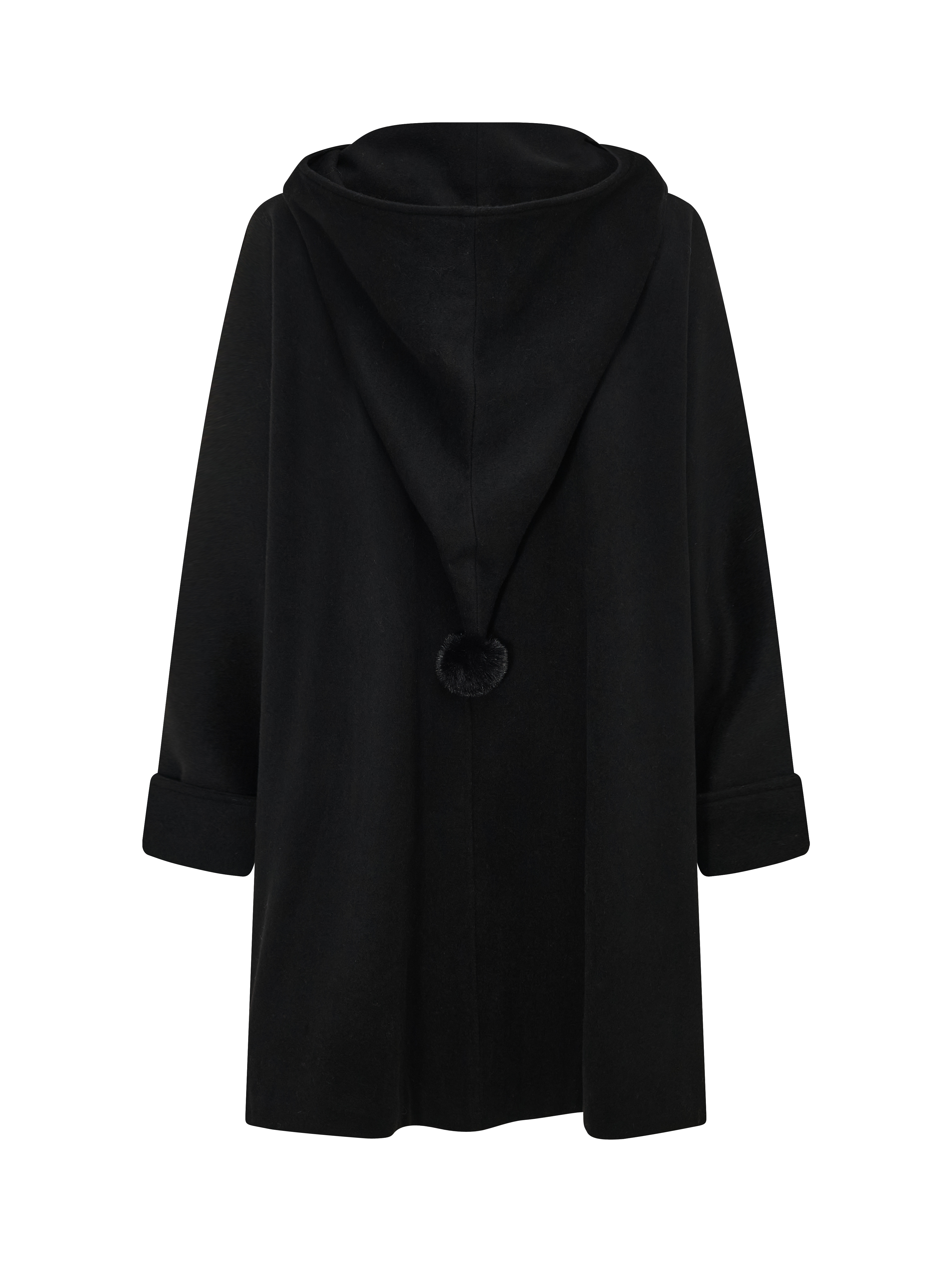 Black Appliqued Turn-Down Collar Cropped Wool-Blend Coat