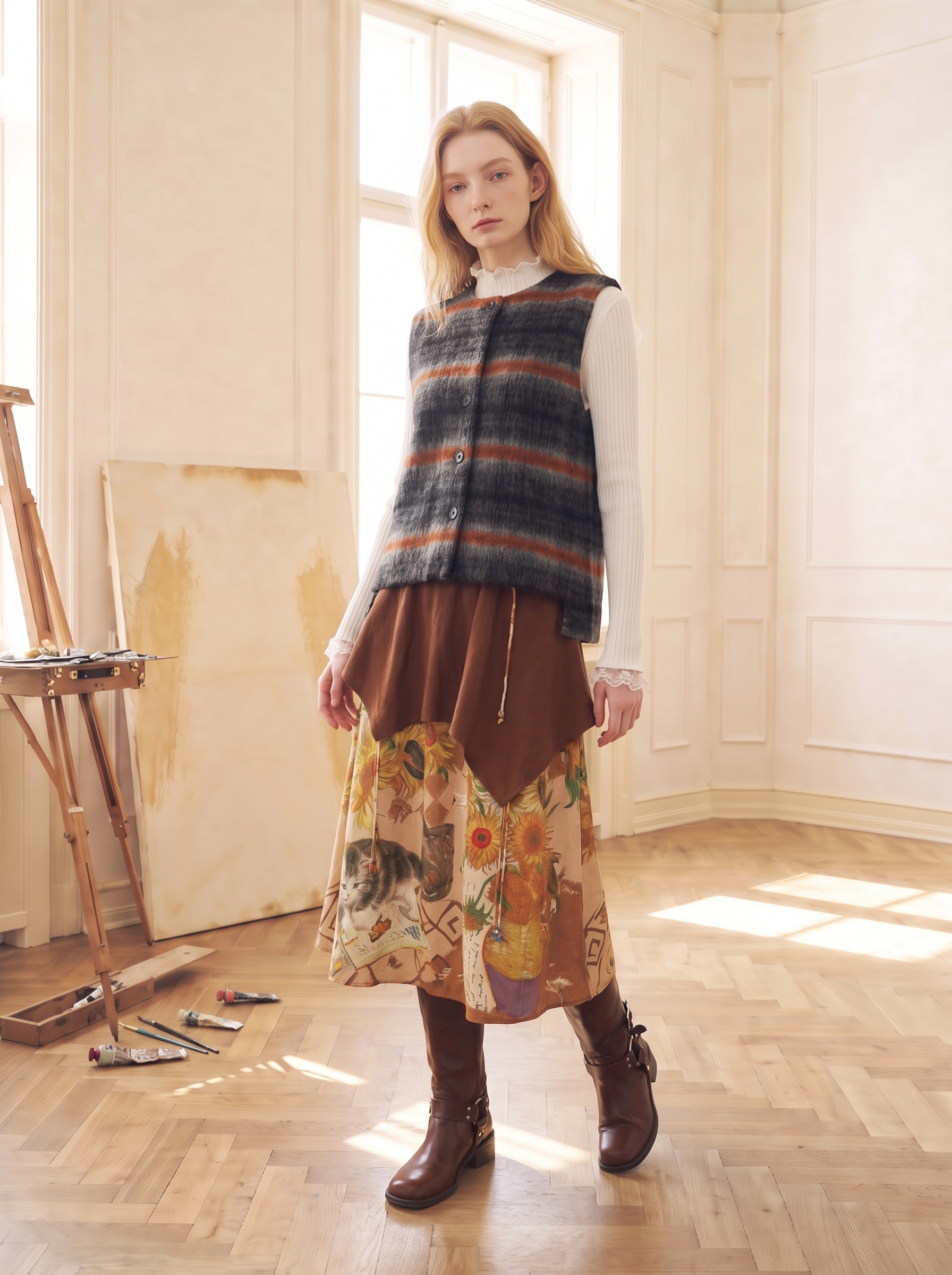 Artistic Plaid Wool Coat