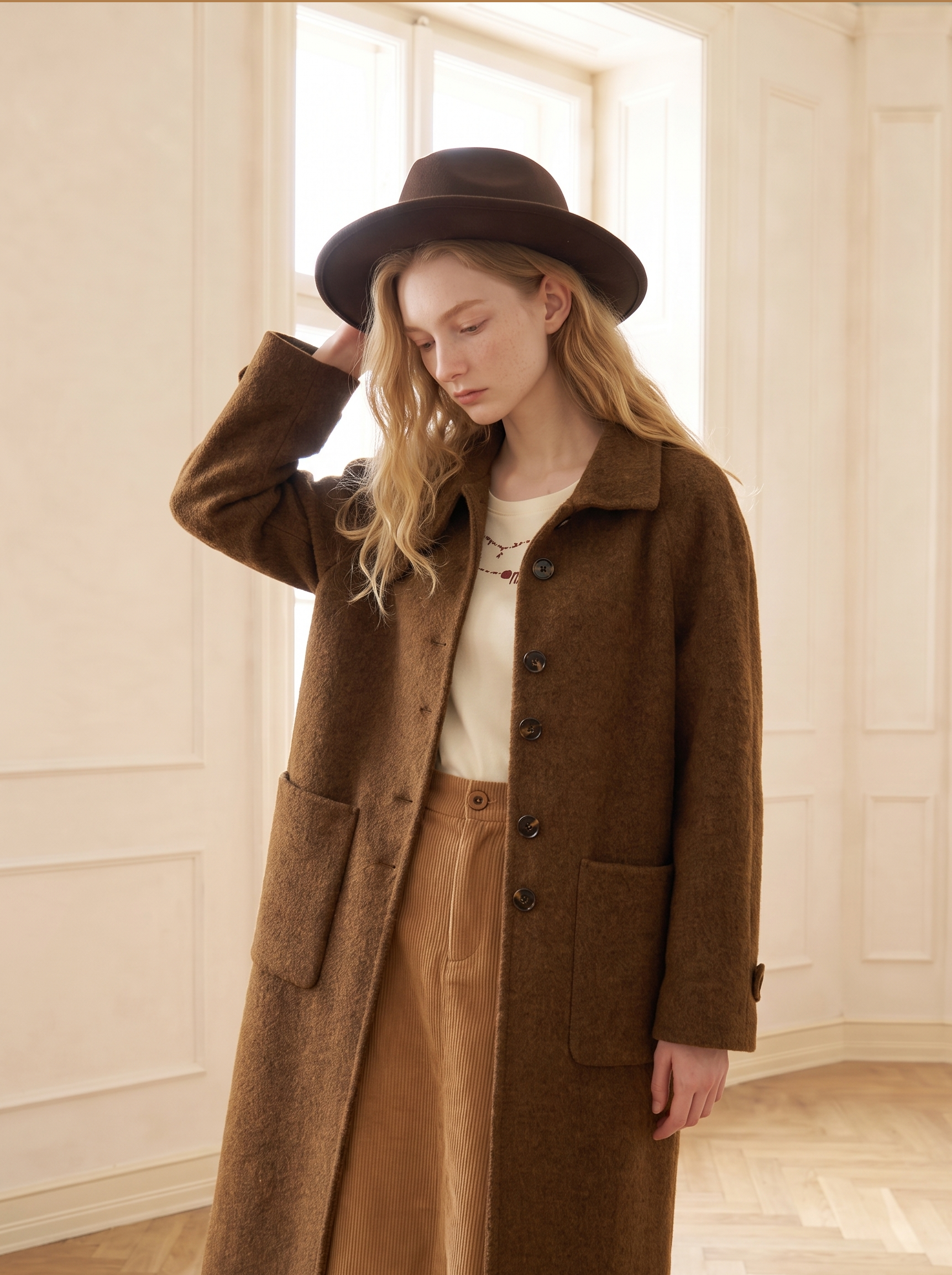Loose Slouchy Drop‑Shoulder Woolen Coat