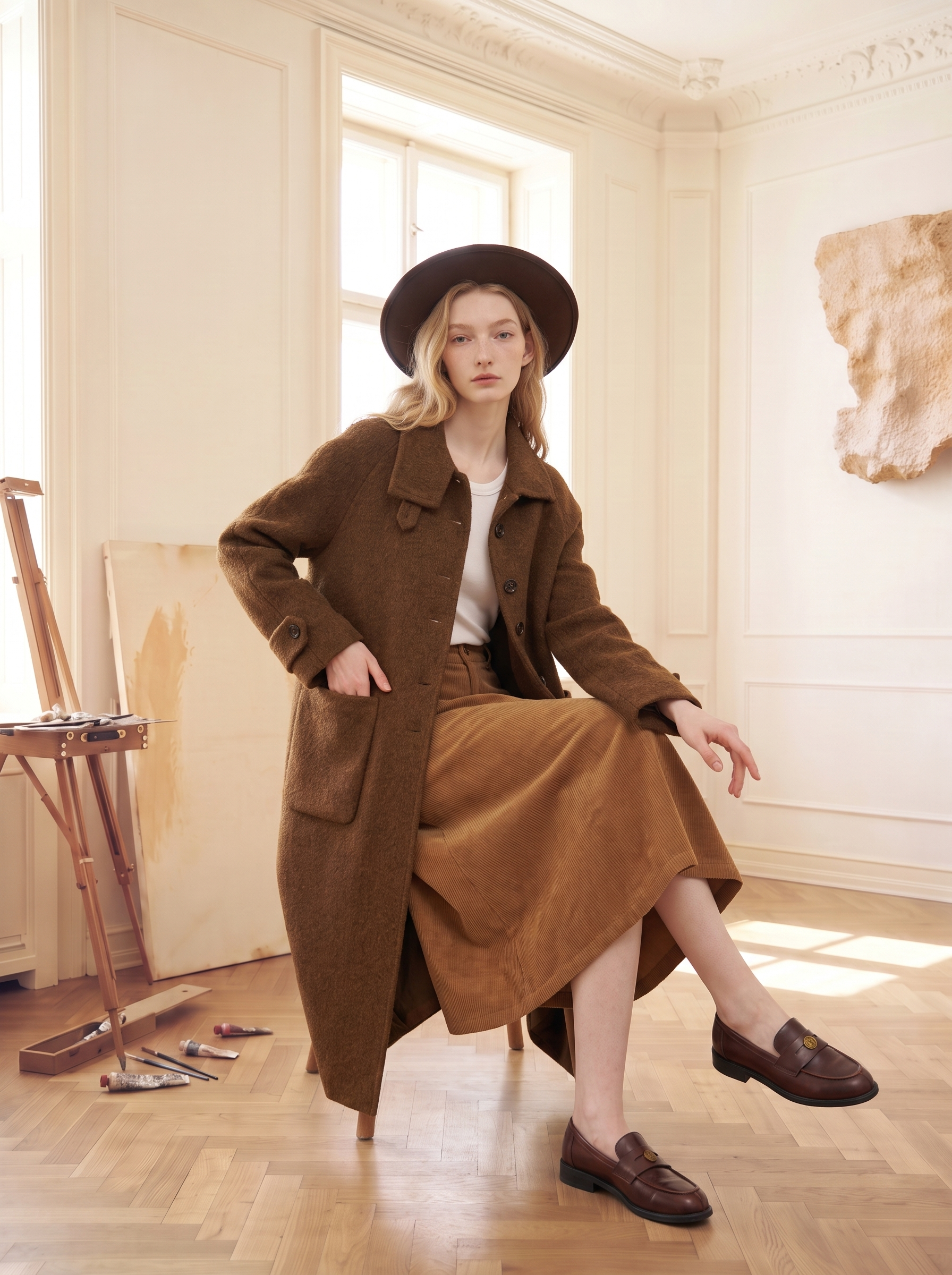 Loose Slouchy Drop‑Shoulder Woolen Coat