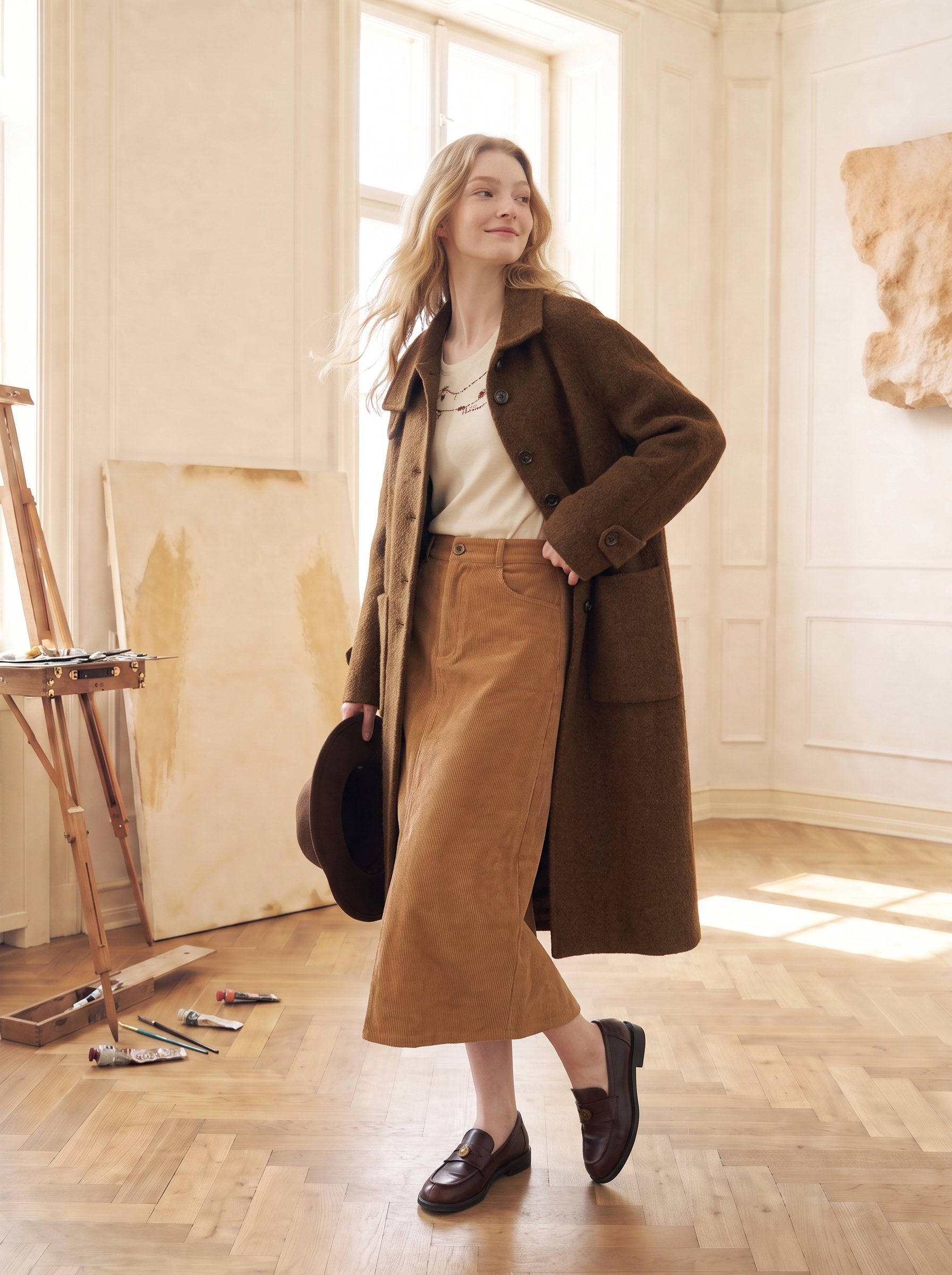 Loose Slouchy Drop‑Shoulder Woolen Coat