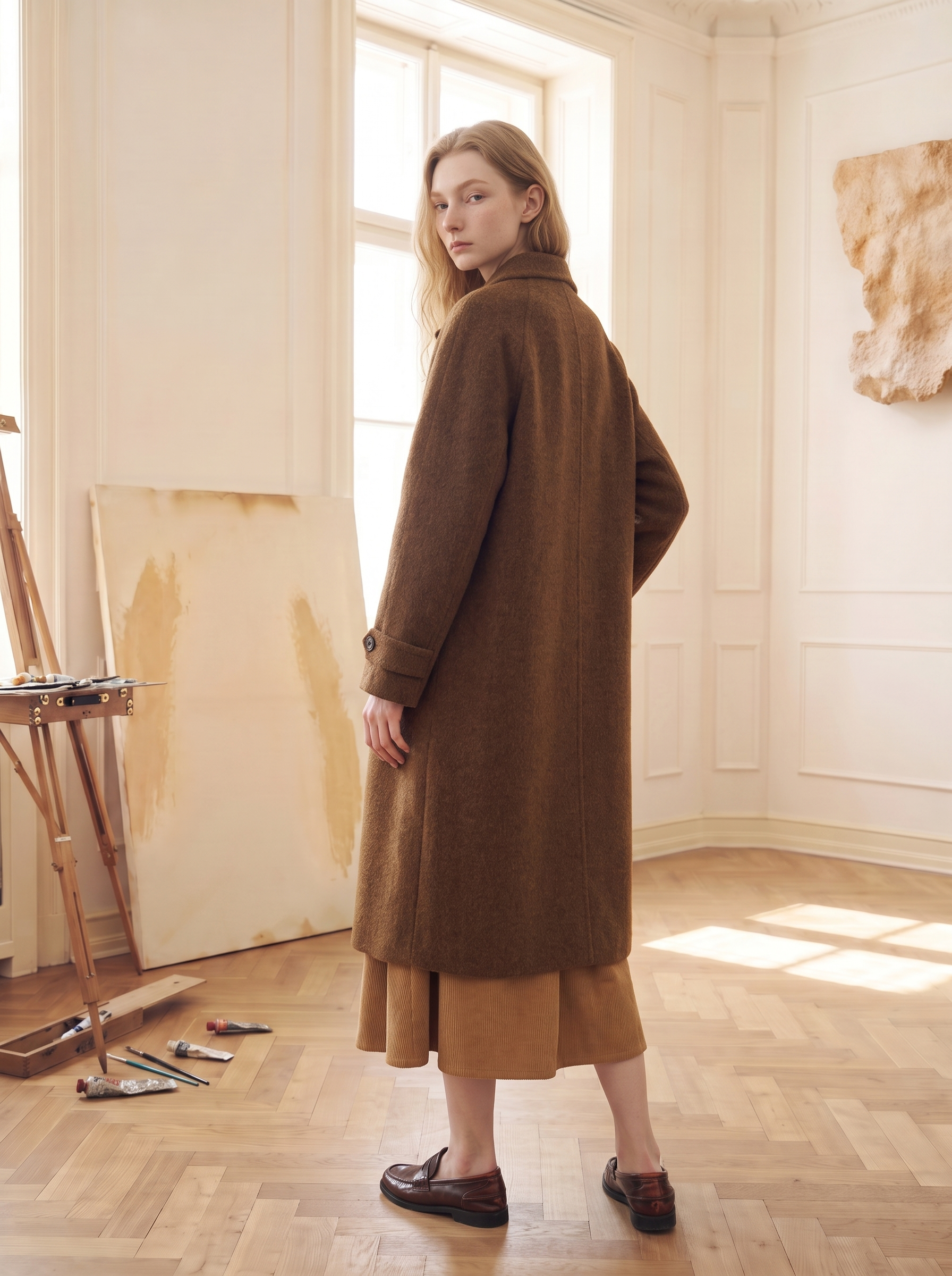 Loose Slouchy Drop‑Shoulder Woolen Coat