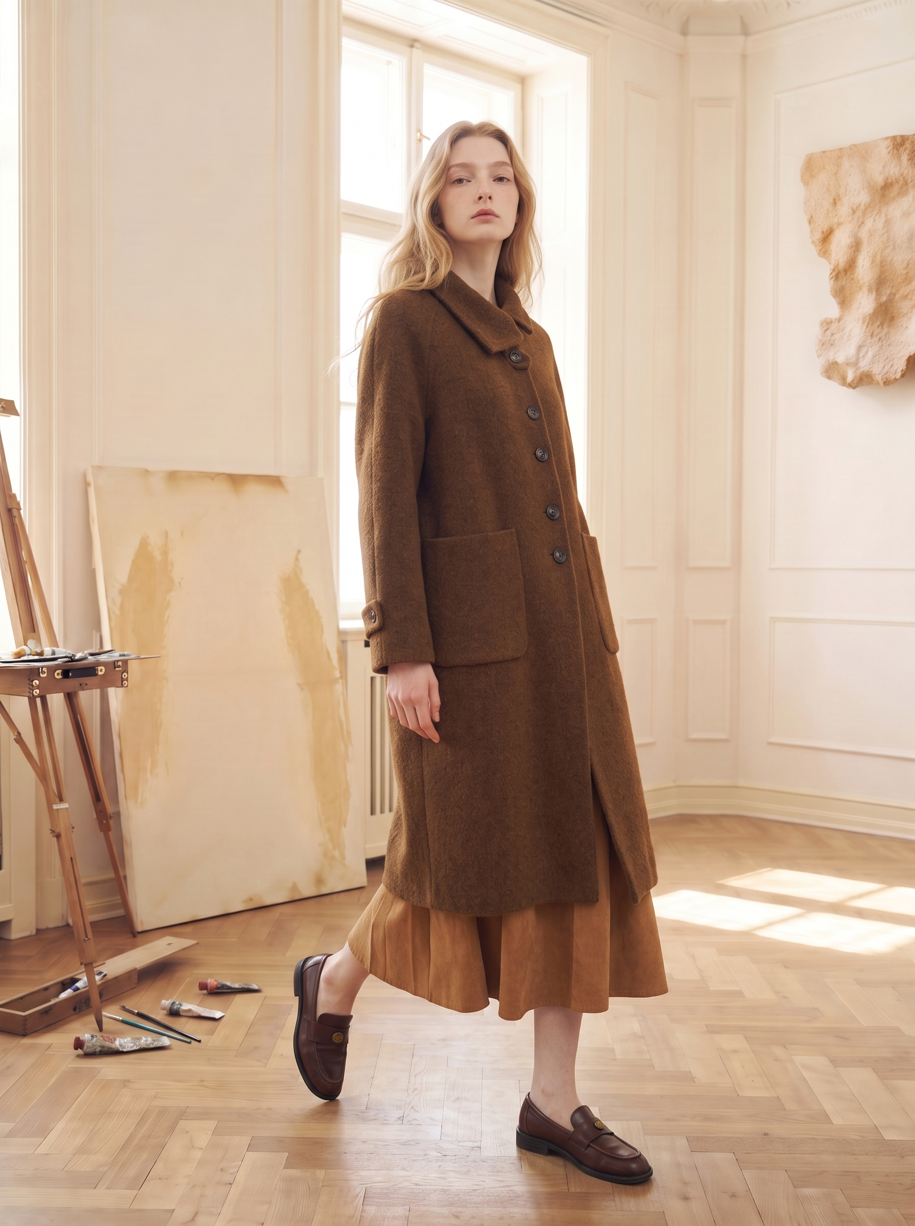 Loose Slouchy Drop‑Shoulder Woolen Coat